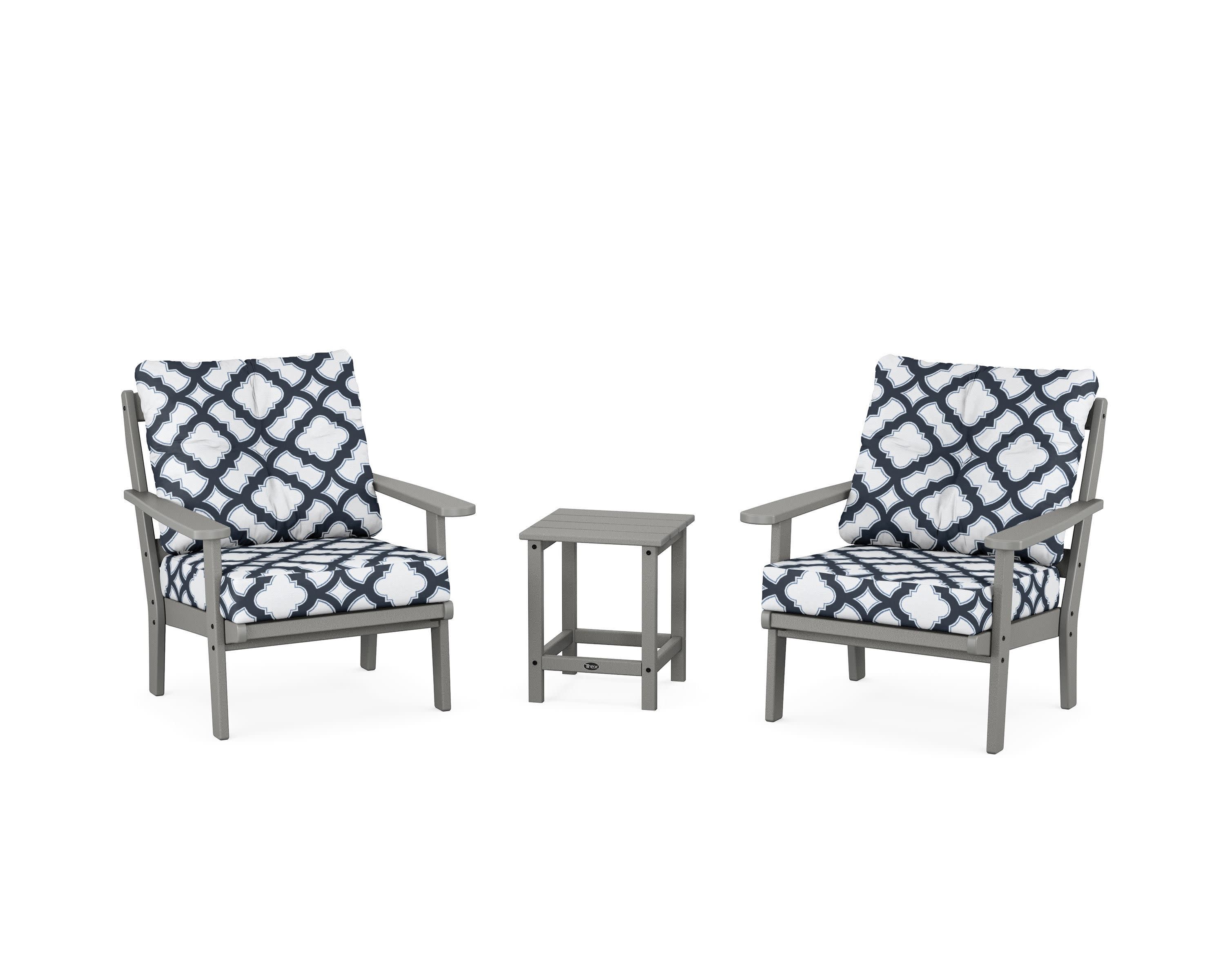 Cape Cod 3-Piece Deep Seating Set in Stepping Stone / Trellis Marine Indigo