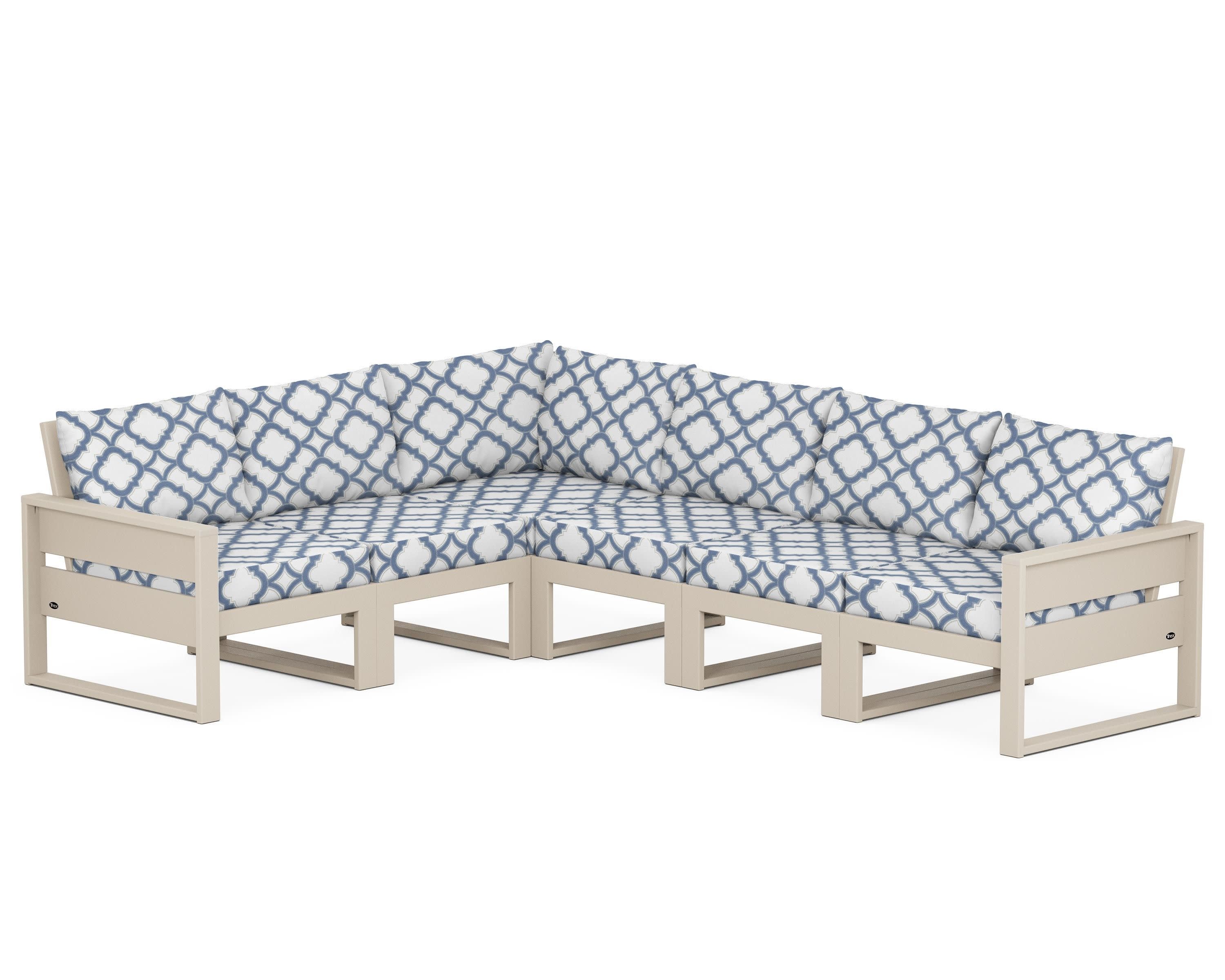 Eastport 6-Piece Sectional in Sand Castle / Trellis Sky Blue