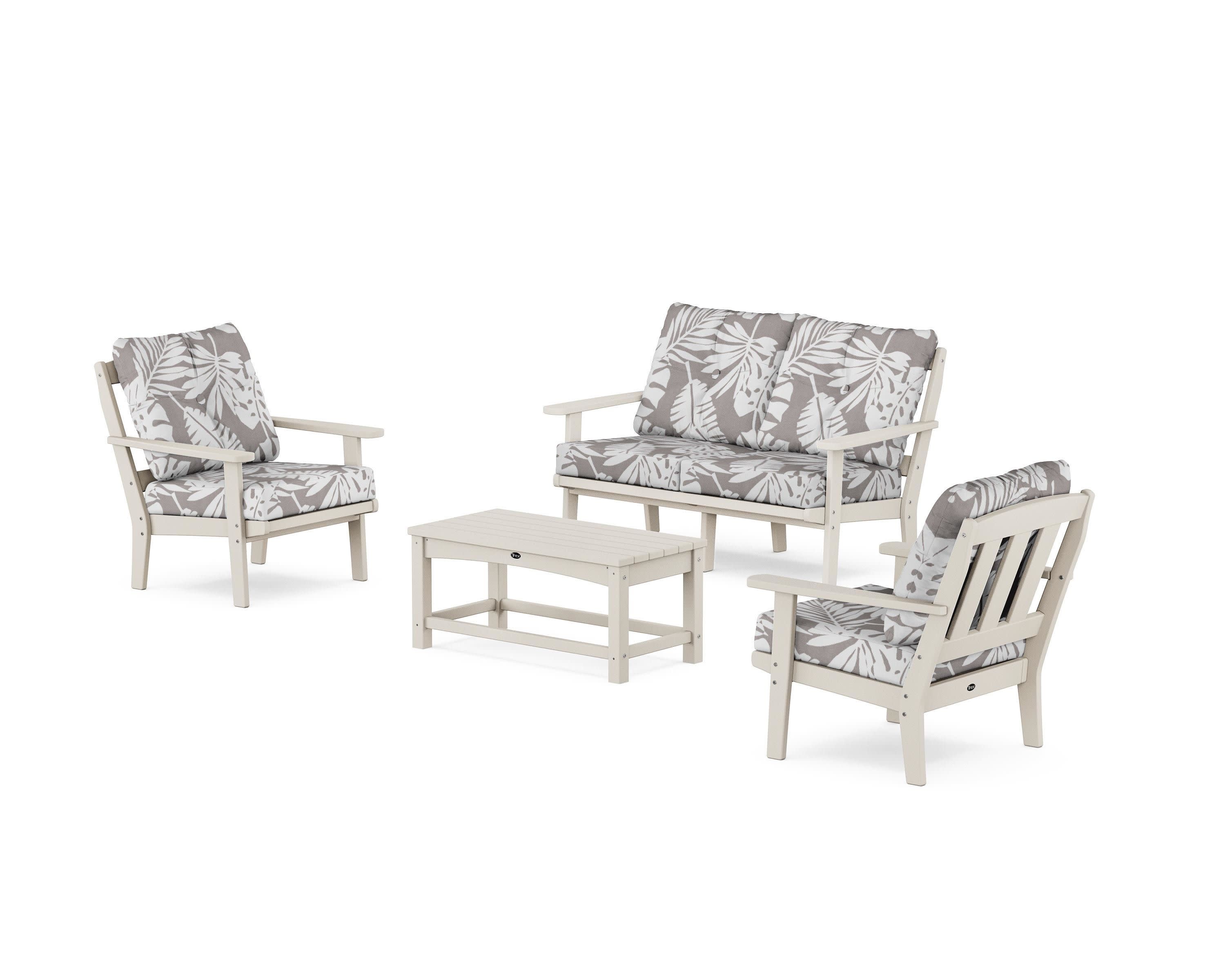 Cape Cod 4-Piece Deep Seating Set with Loveseat in Sand Castle / Leaf Grey Mist