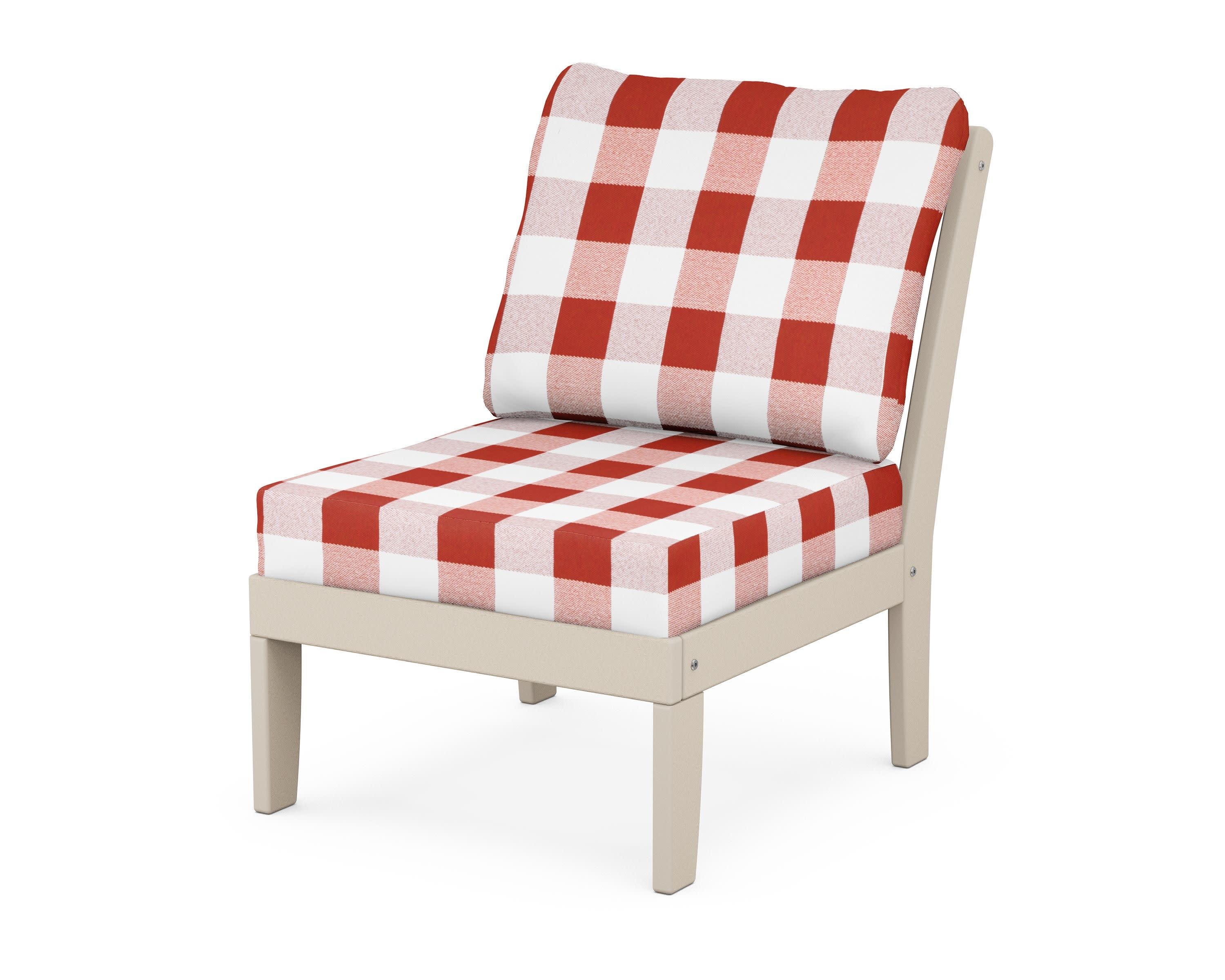 Yacht Club Modular Armless Chair in Sand Castle / Buffalo Plaid Crimson