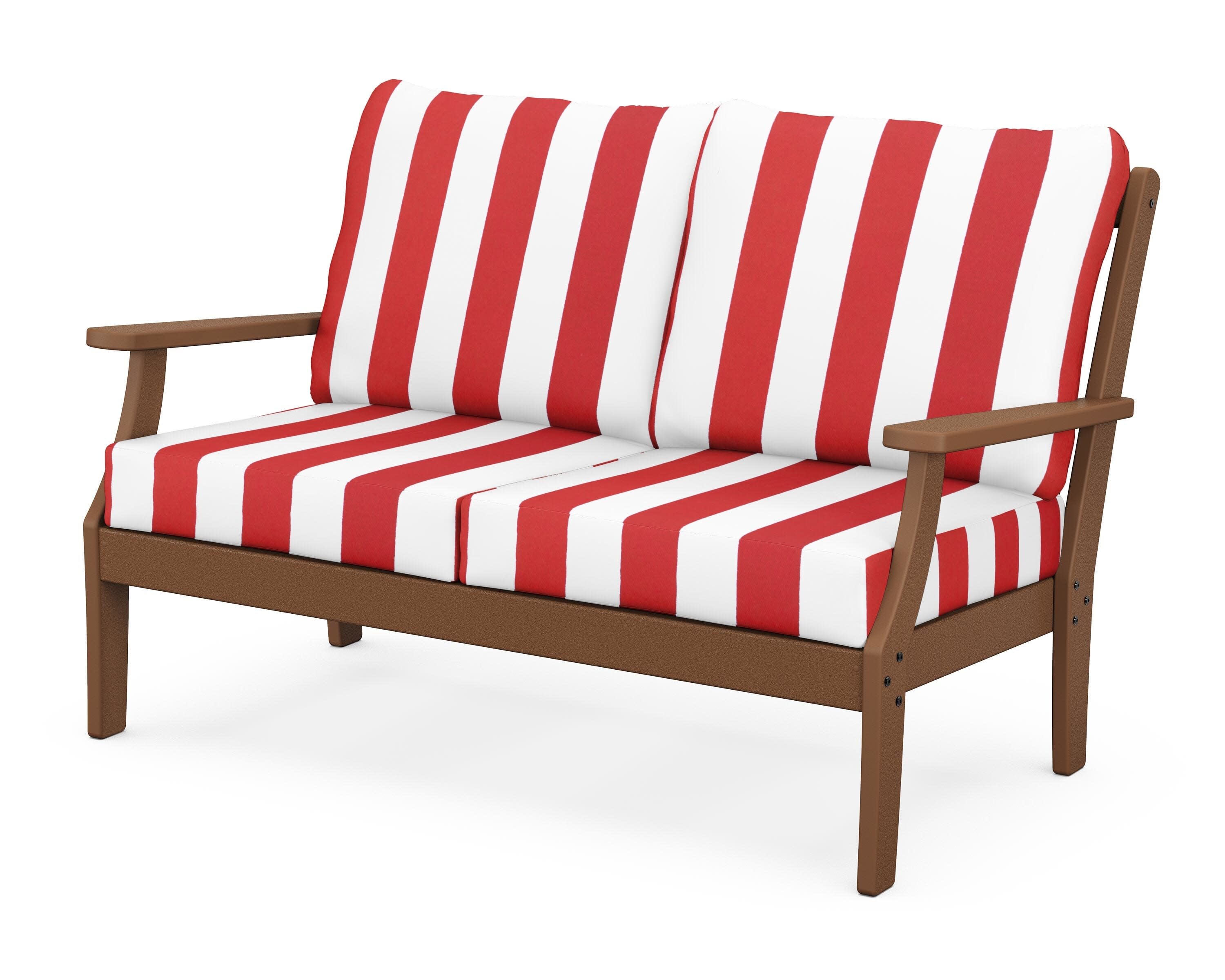 Yacht Club Deep Seating Loveseat in Tree House / Cabana Stripe Crimson