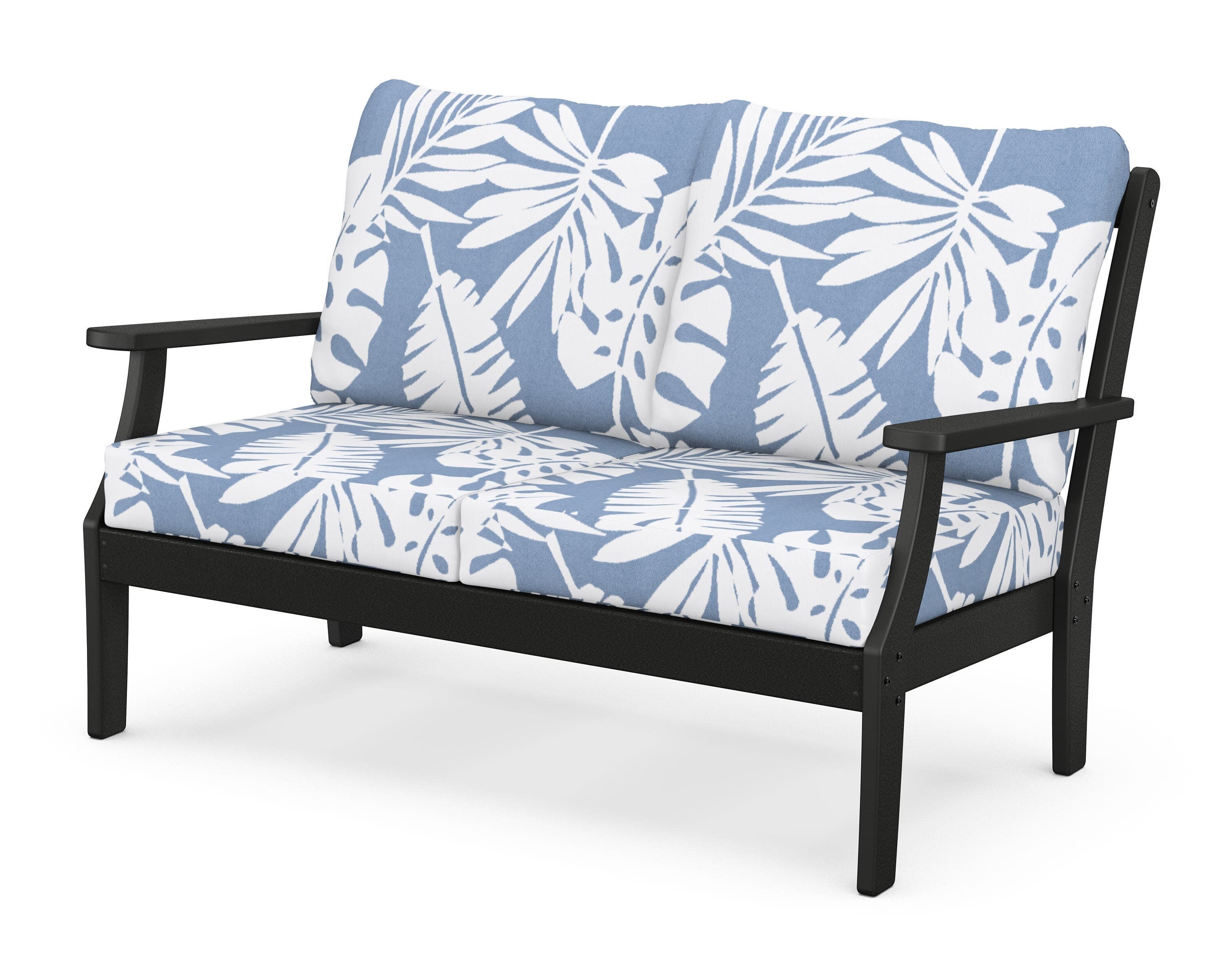 Yacht Club Deep Seating Loveseat in Charcoal Black / Leaf Sky Blue
