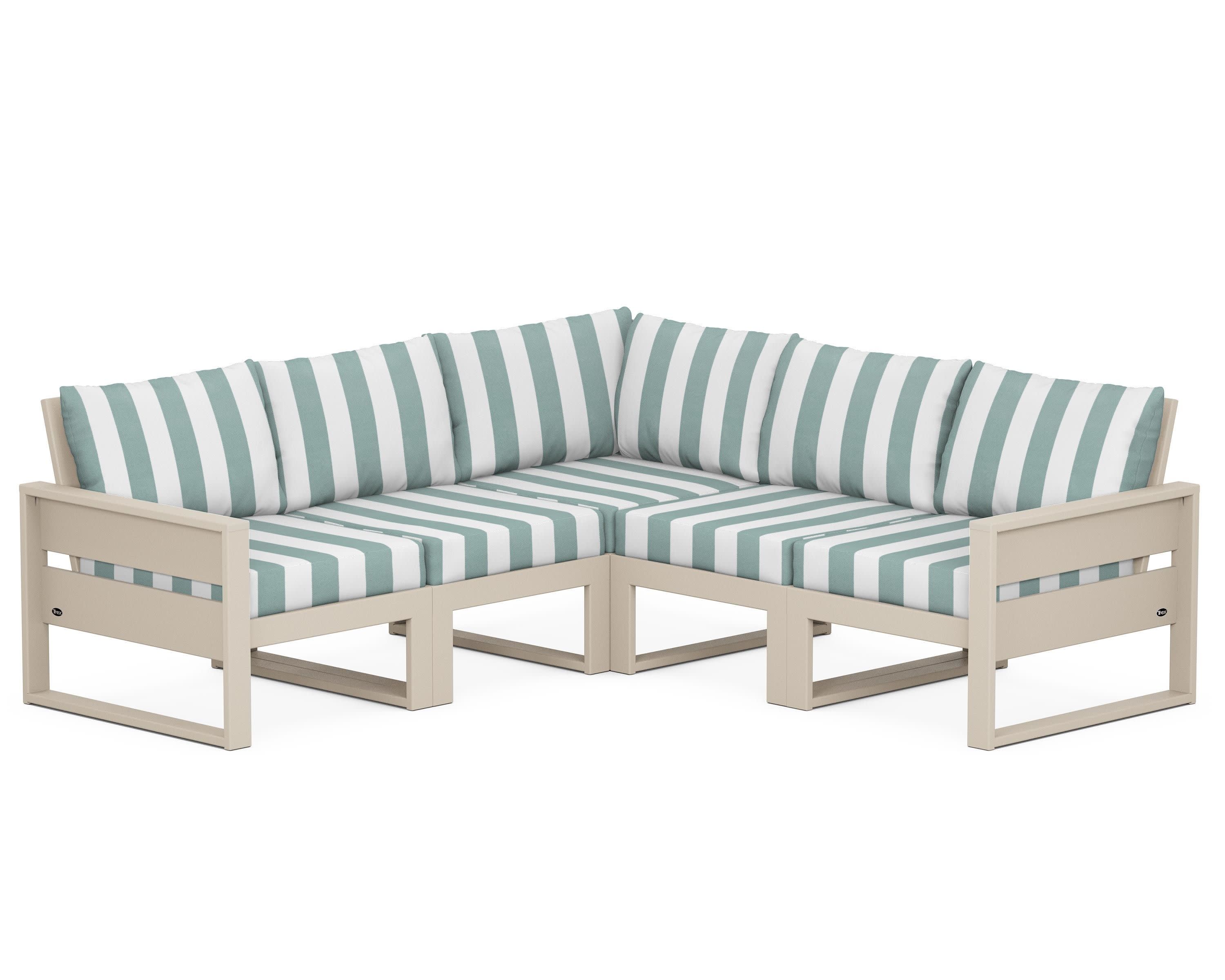 Eastport 5-Piece Sectional in Sand Castle / Cabana Stripe Glacier Spa