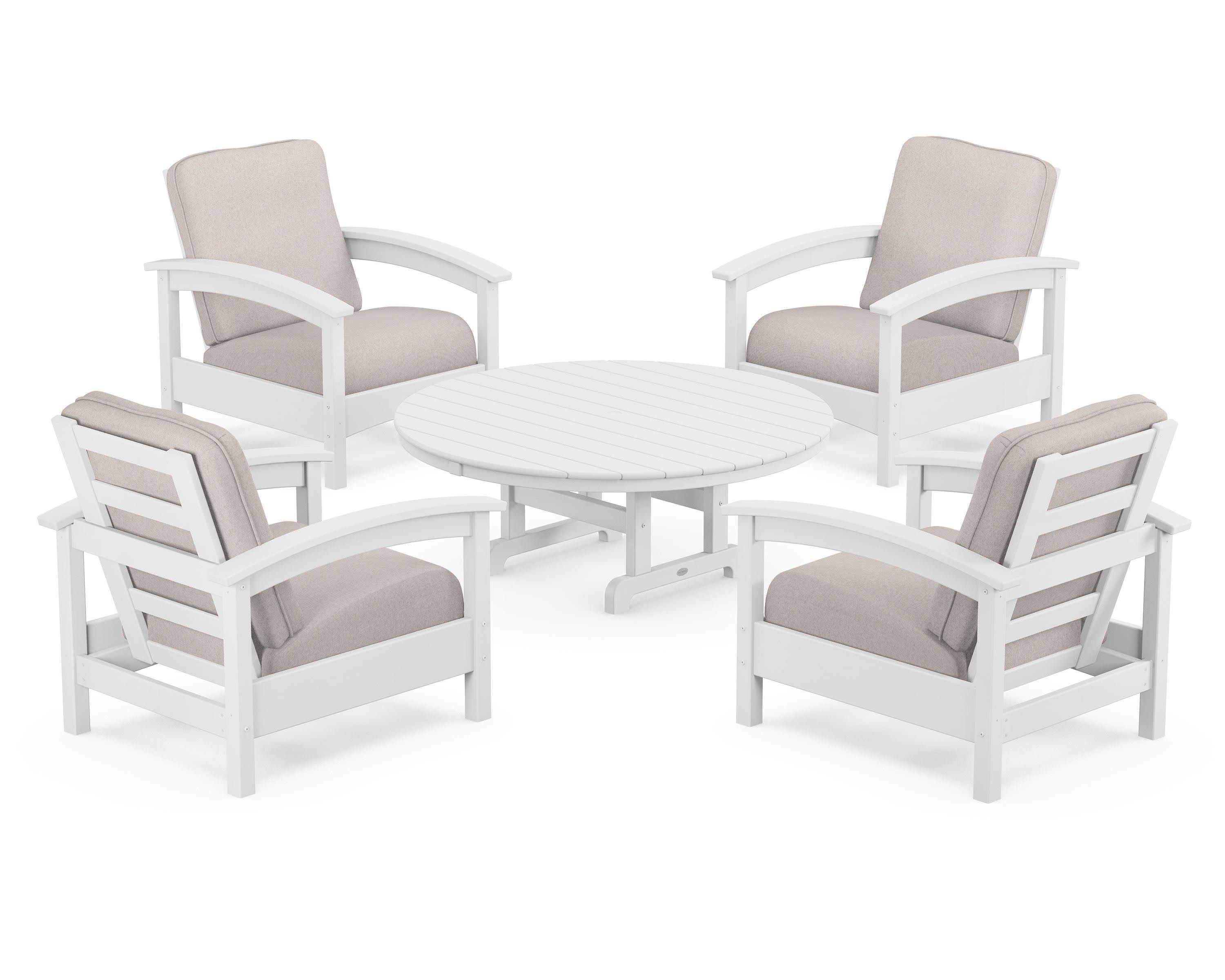 Rockport 5-Piece Deep Seating Set in Classic White / Dune Burlap