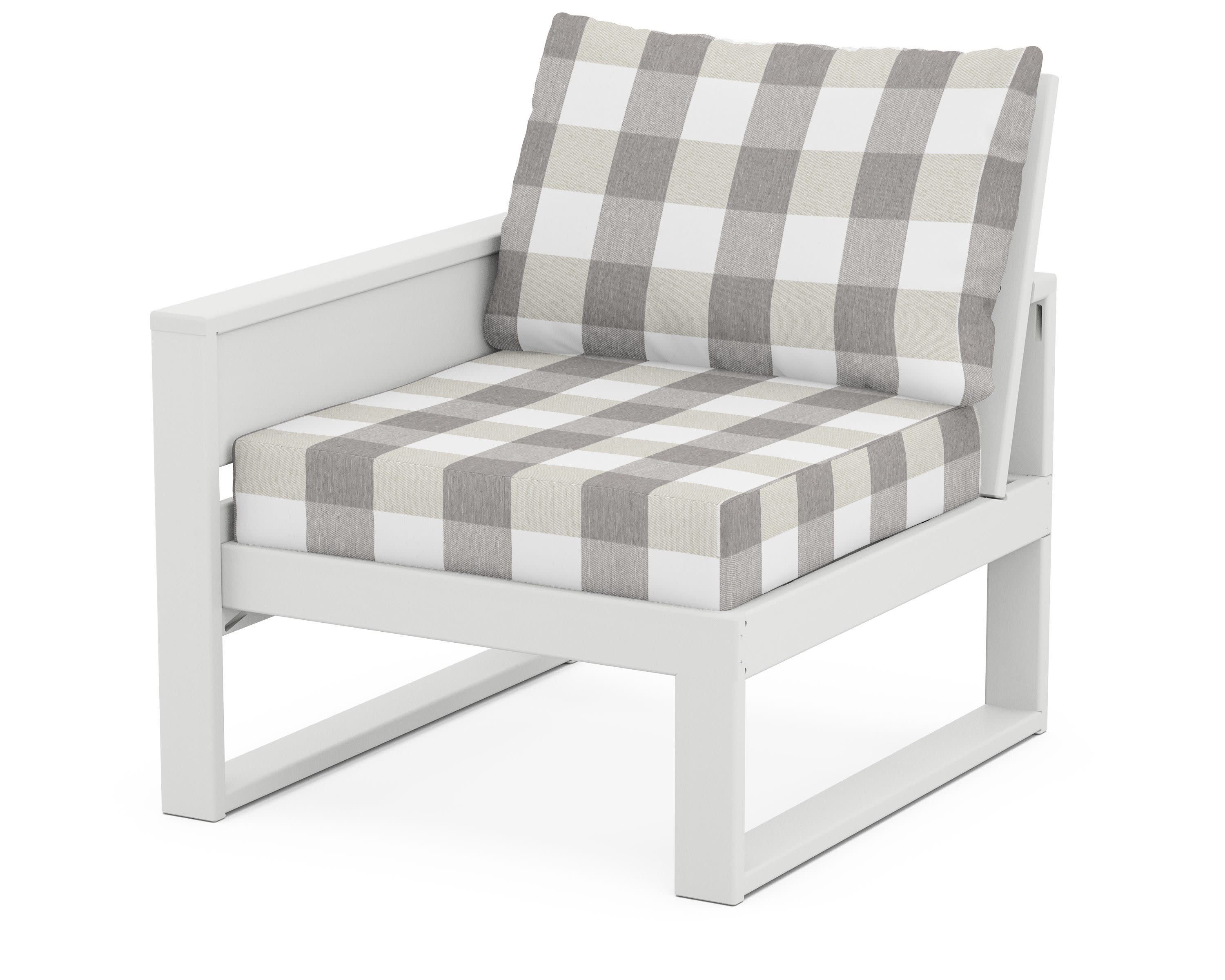 Eastport Modular Left Arm Chair in Classic White / Buffalo Plaid Grey Mist