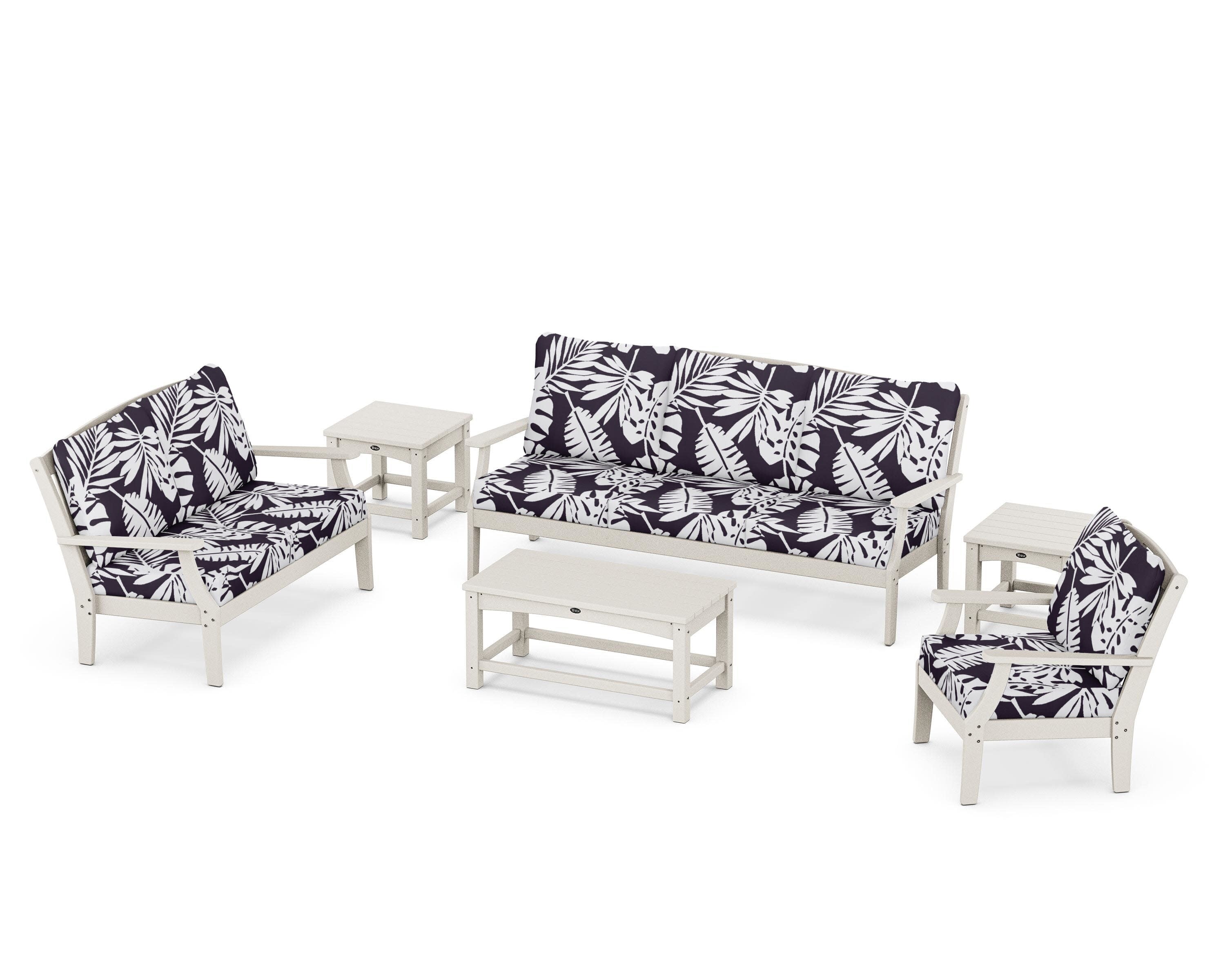 Yacht Club 6-Piece Deep Seating Set in Sand Castle / Leaf Navy