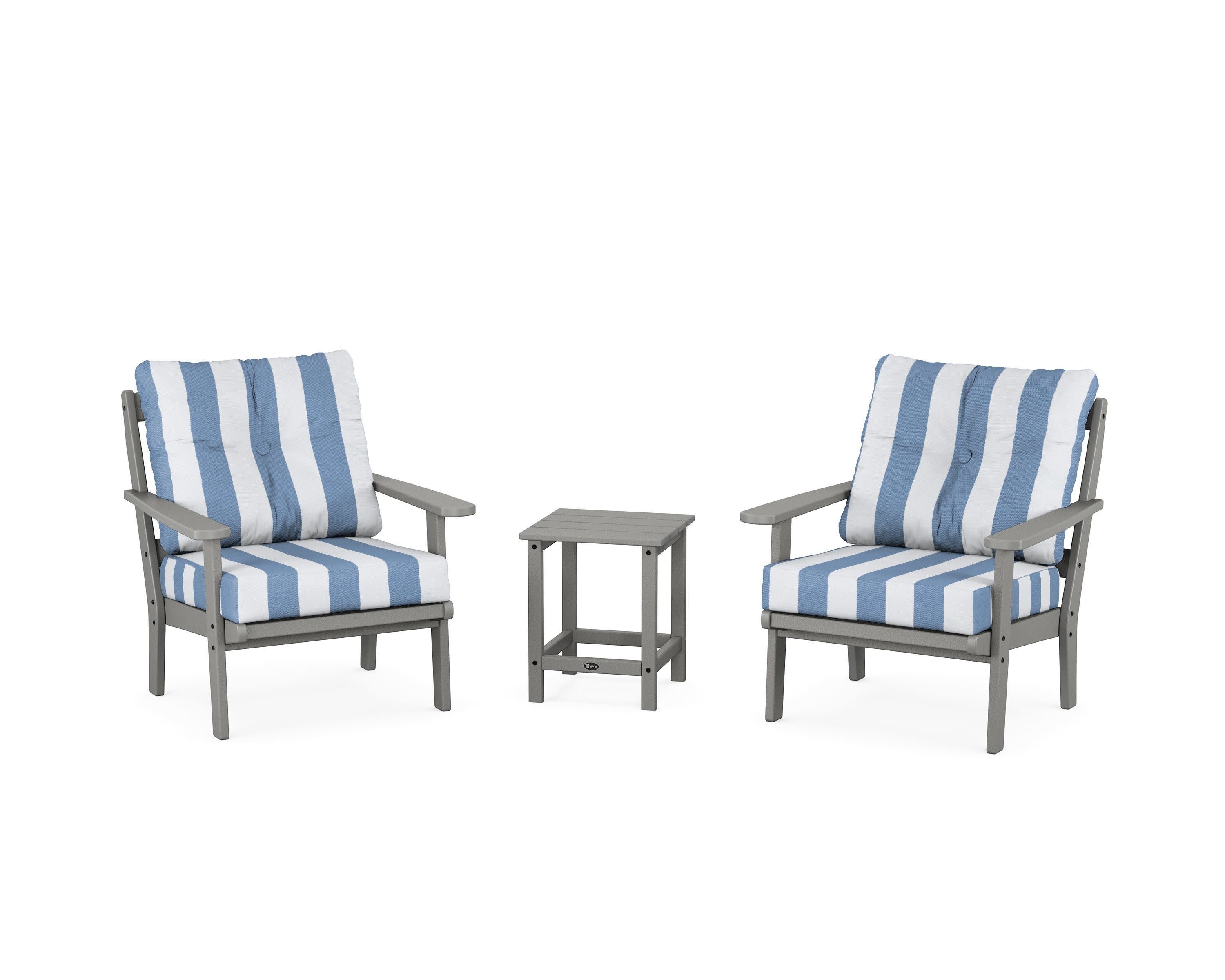 Cape Cod 3-Piece Deep Seating Set in Stepping Stone / Cabana Stripe Sky Blue