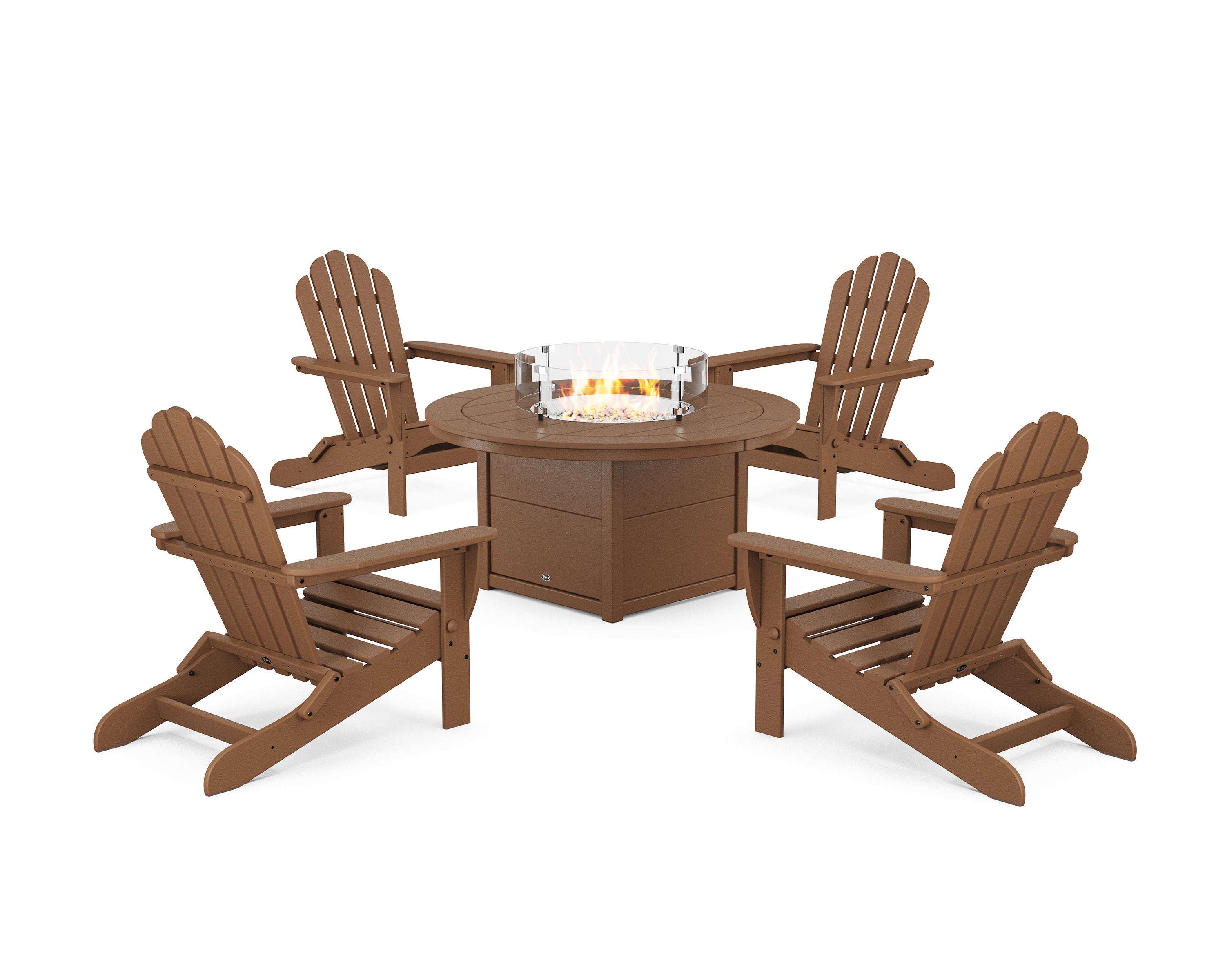 5-Piece Monterey Bay Folding Adirondack Conversation Set with Fire Pit Table in Tree House
