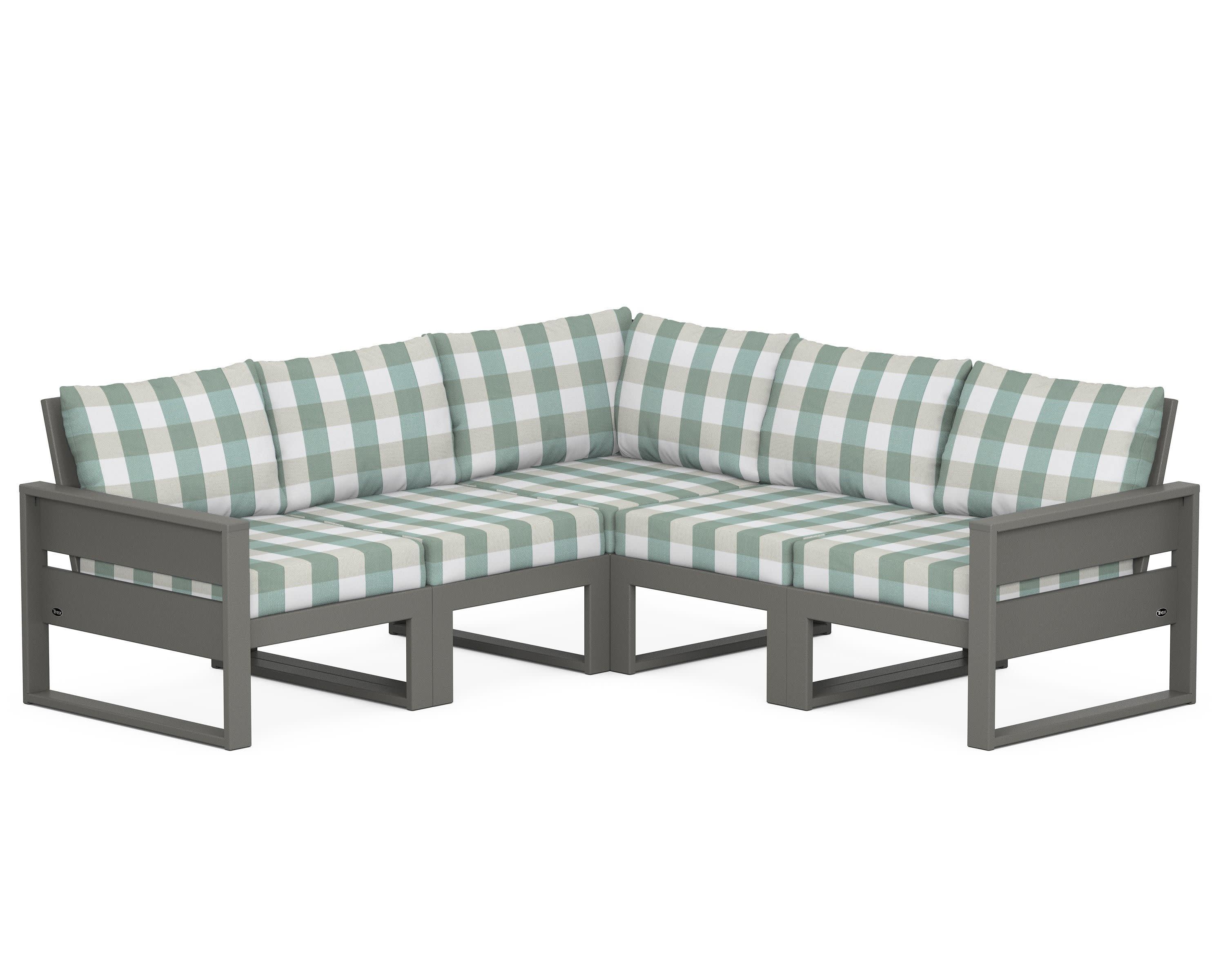 Eastport 5-Piece Sectional in Stepping Stone / Buffalo Plaid Glacier Spa