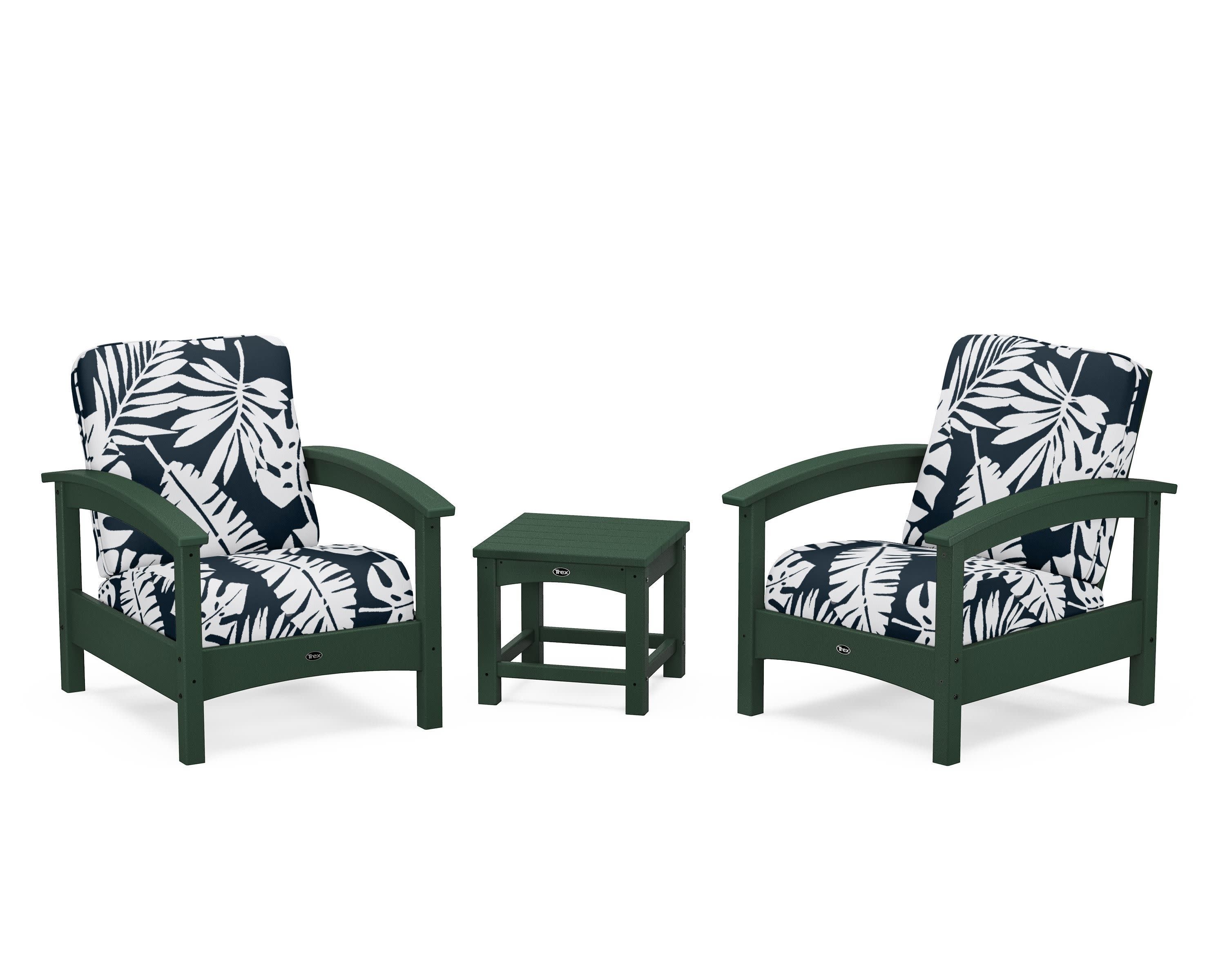 Rockport Club 3-Piece Deep Seating Conversation Set in Rainforest Canopy / Leaf Marine Indigo