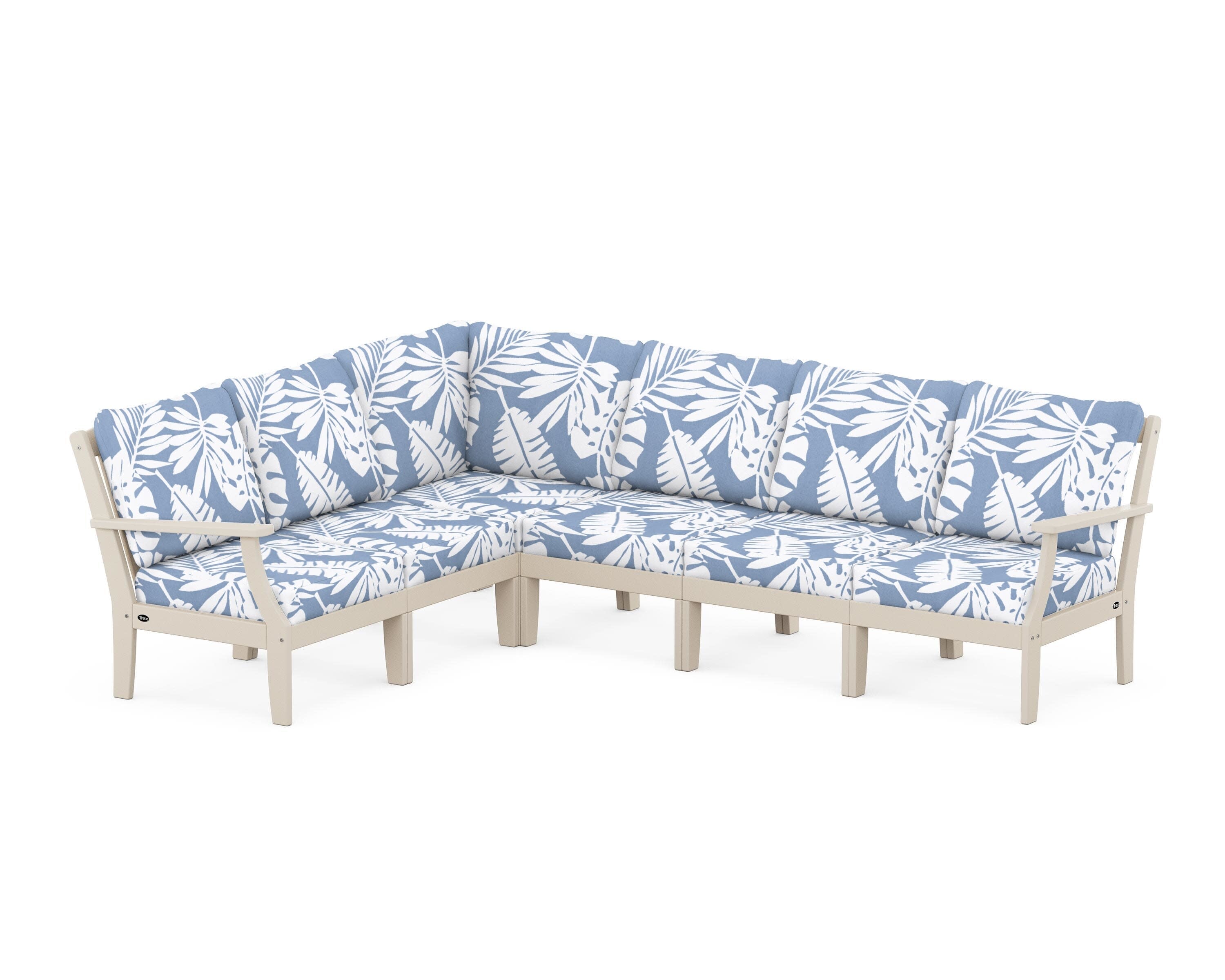 Yacht Club Modular 6-Piece Deep Seating Set in Sand Castle / Leaf Sky Blue