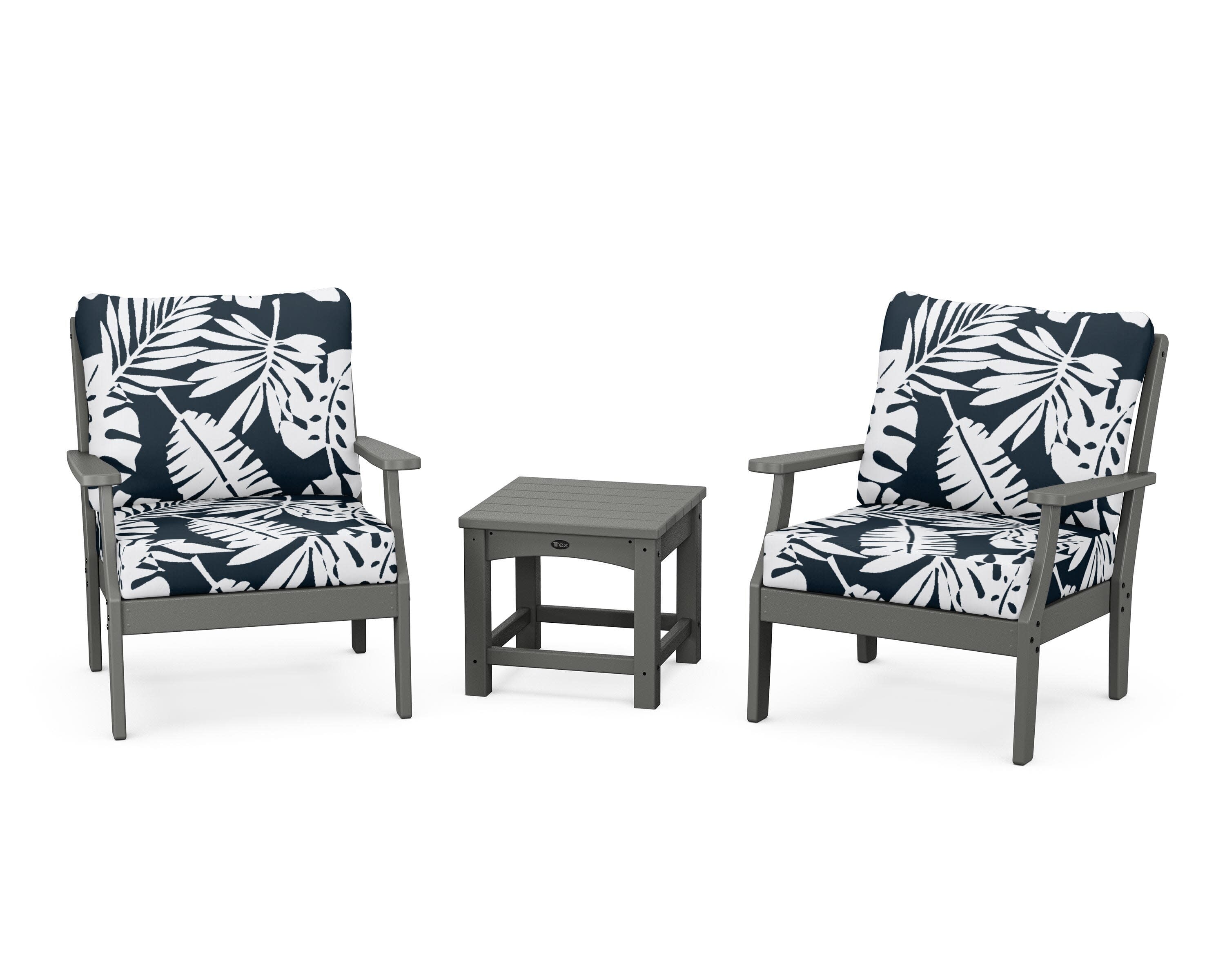 Yacht Club 3-Piece Deep Seating Set in Stepping Stone / Leaf Marine Indigo