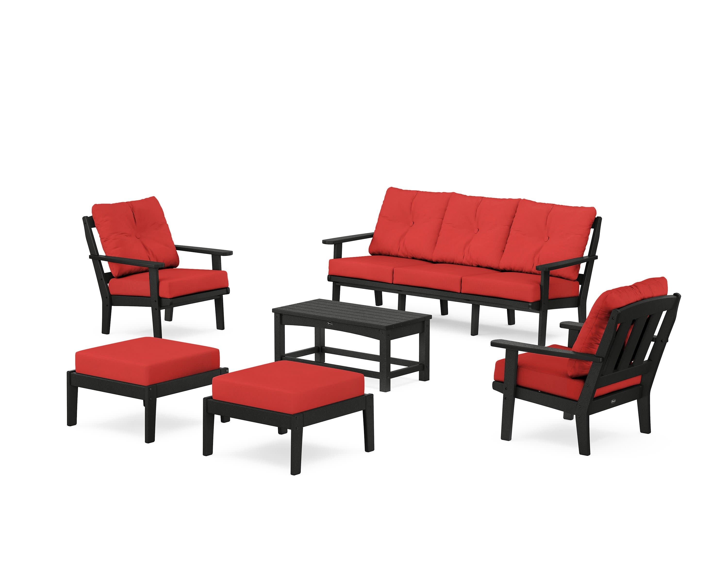 Cape Cod 6-Piece Lounge Sofa Set in Charcoal Black / Crimson Linen