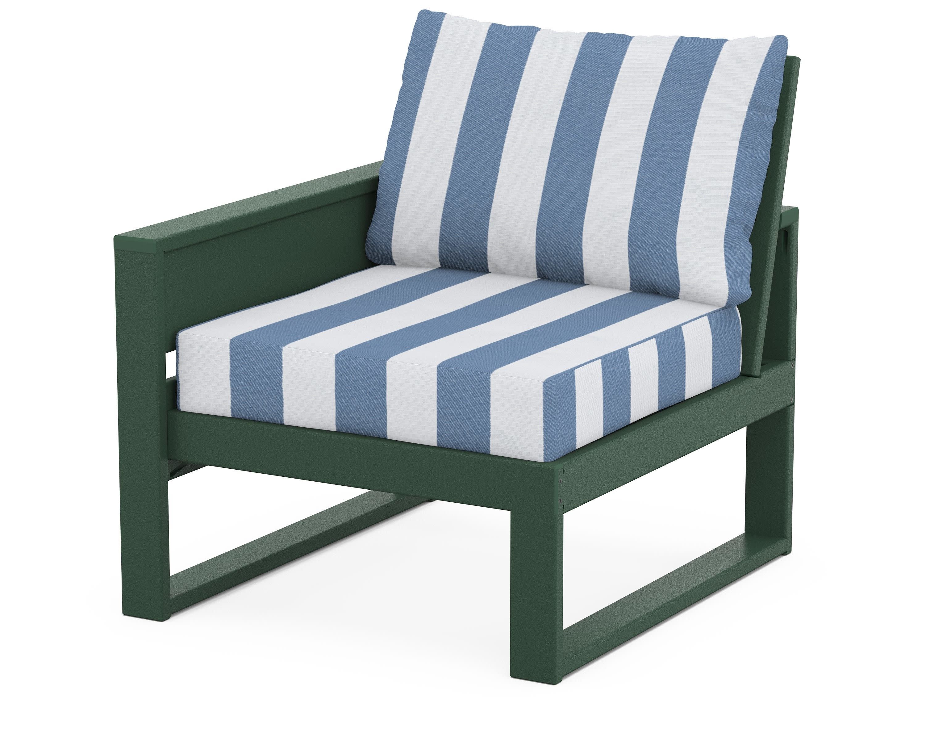 Eastport Modular Left Arm Chair in Rainforest Canopy / Cabana Stripe Sky Blue