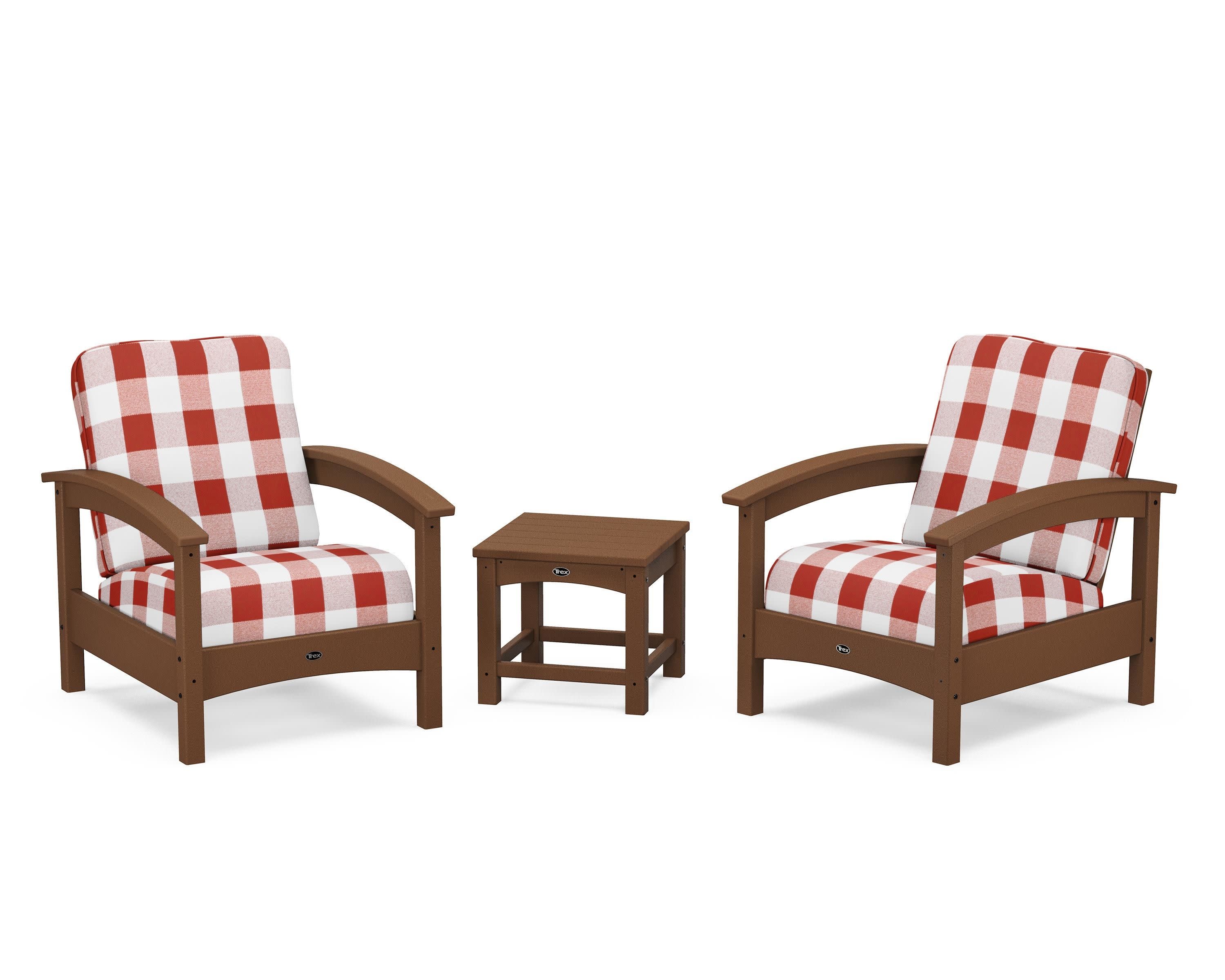 Rockport Club 3-Piece Deep Seating Conversation Set in Tree House / Buffalo Plaid Crimson