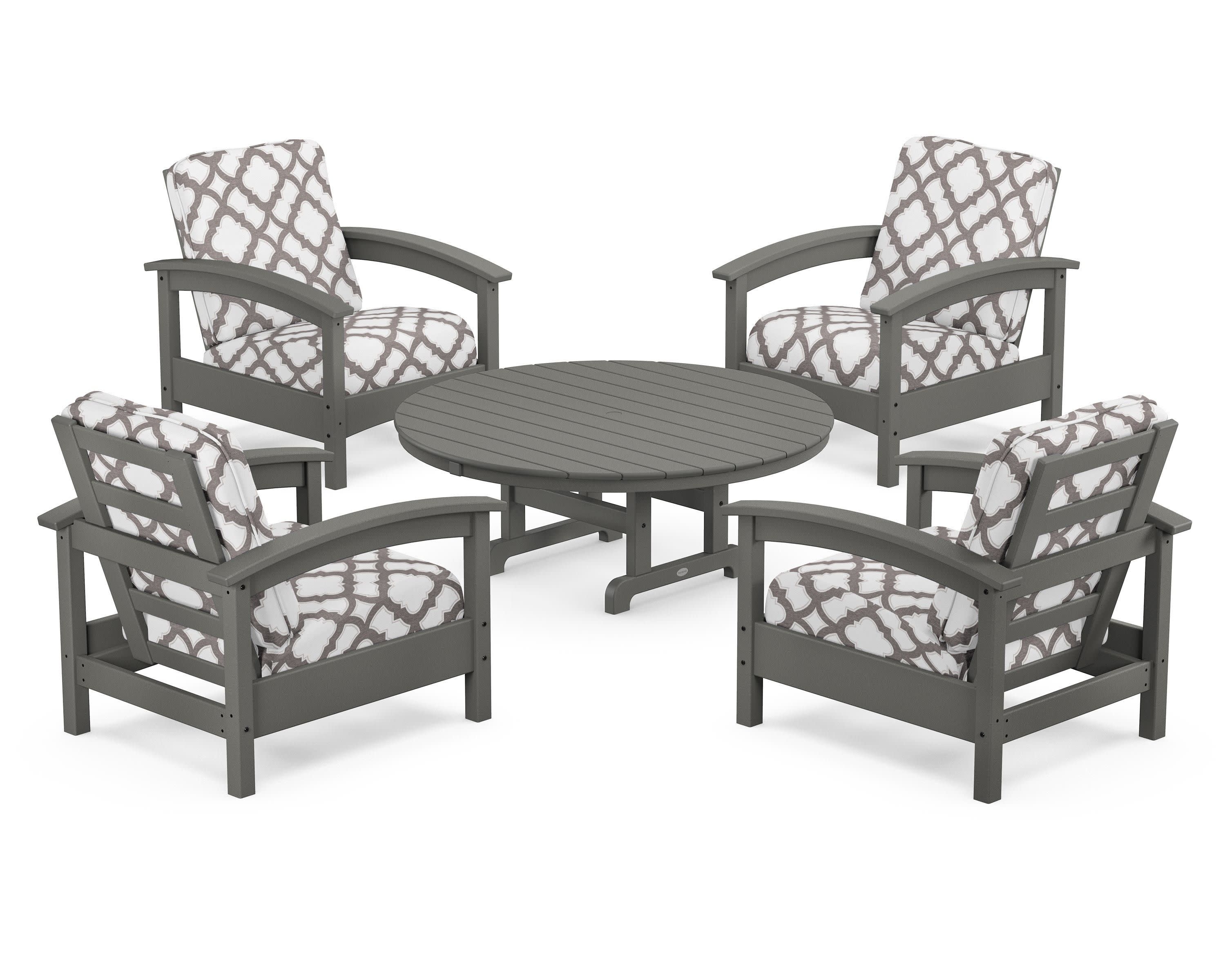 Rockport 5-Piece Deep Seating Set in Stepping Stone / Trellis Grey Mist