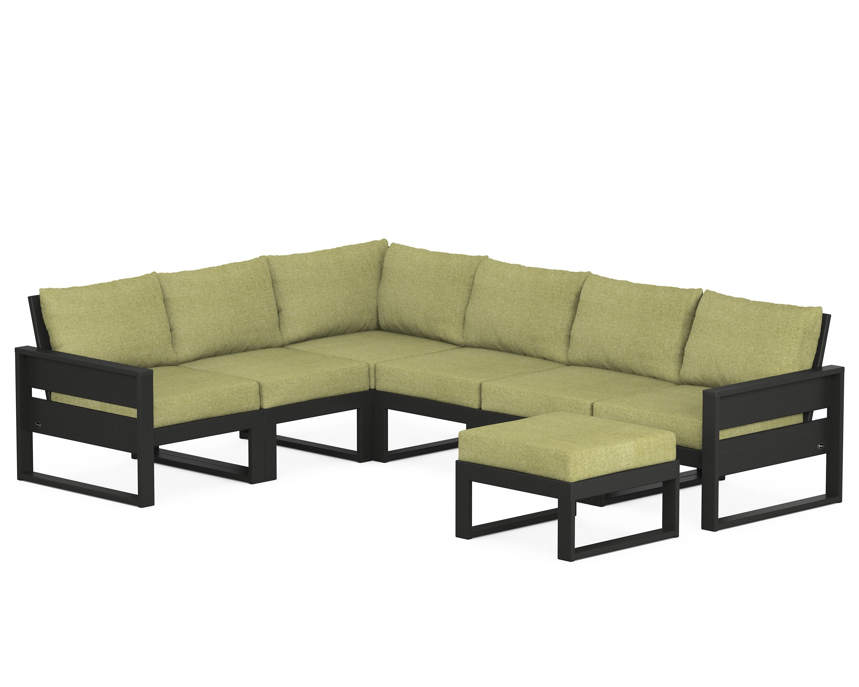 Eastport 6-Piece Sectional with Ottoman in Charcoal Black / Chartreuse Boucle