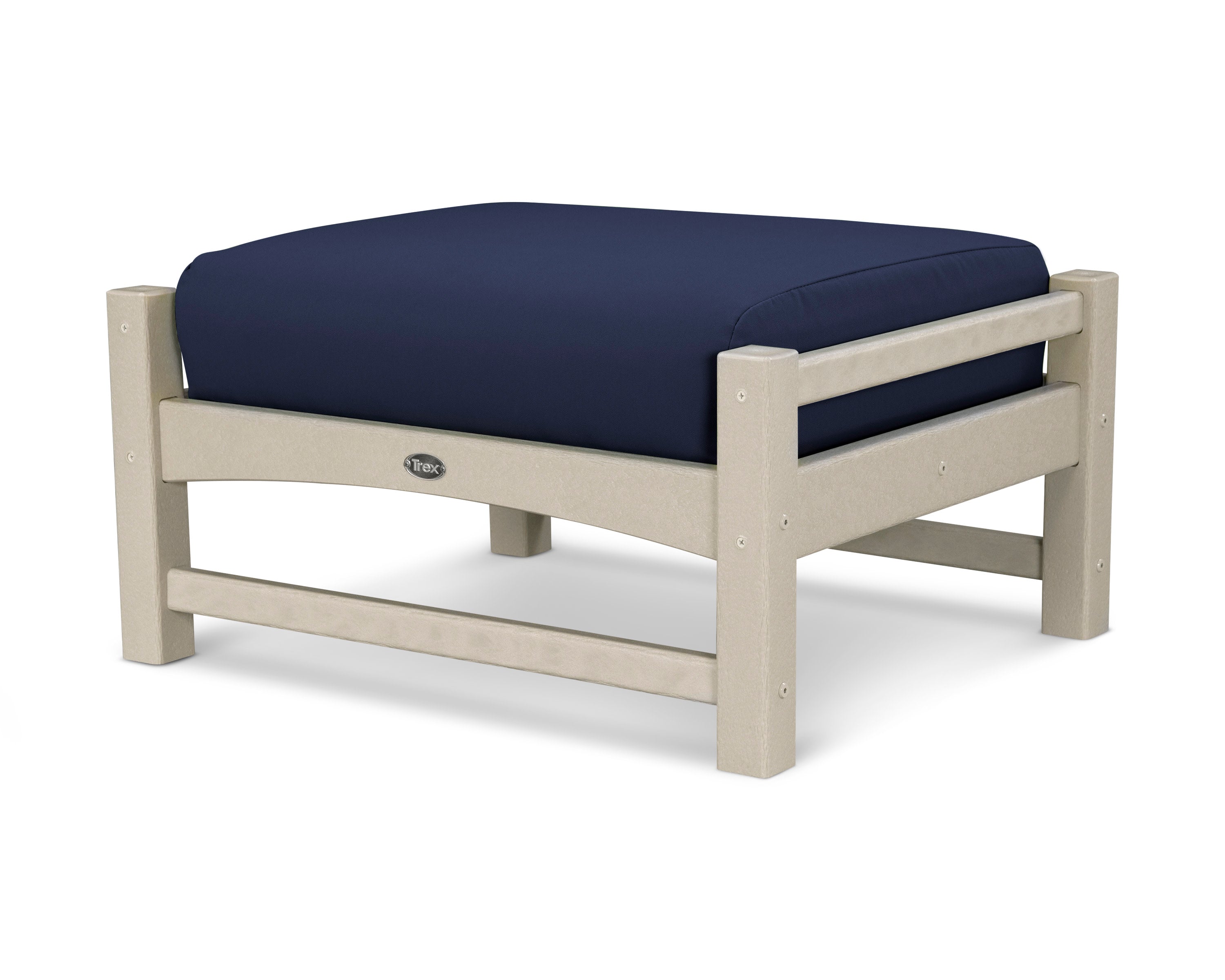 Rockport Club Ottoman in Sand Castle / Navy