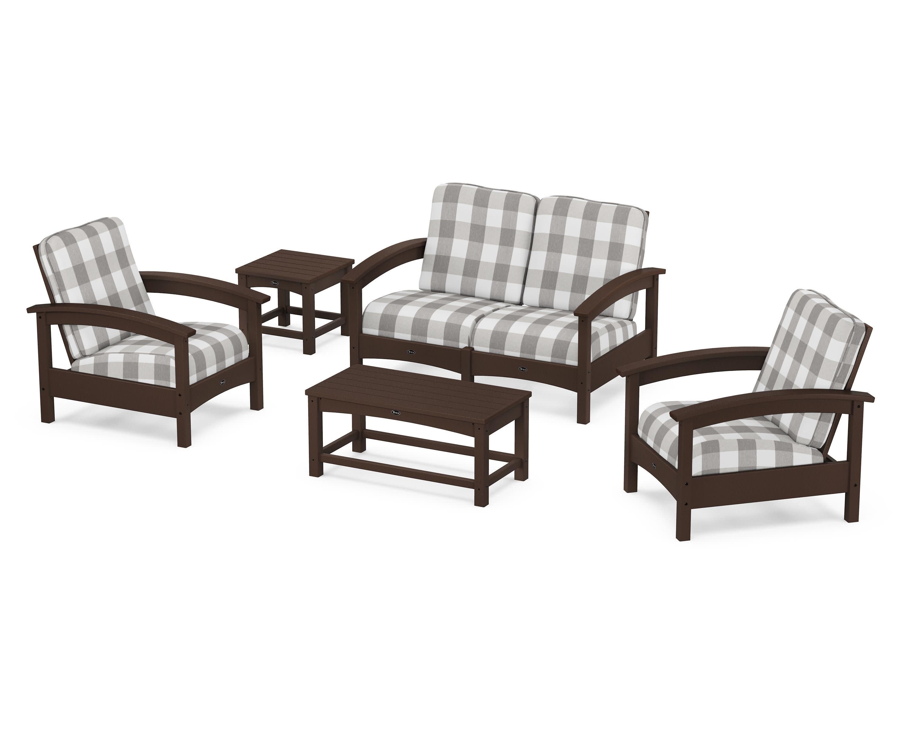 Rockport Club 6-Piece Deep Seating Conversation Set in Vintage Lantern / Buffalo Plaid Grey Mist
