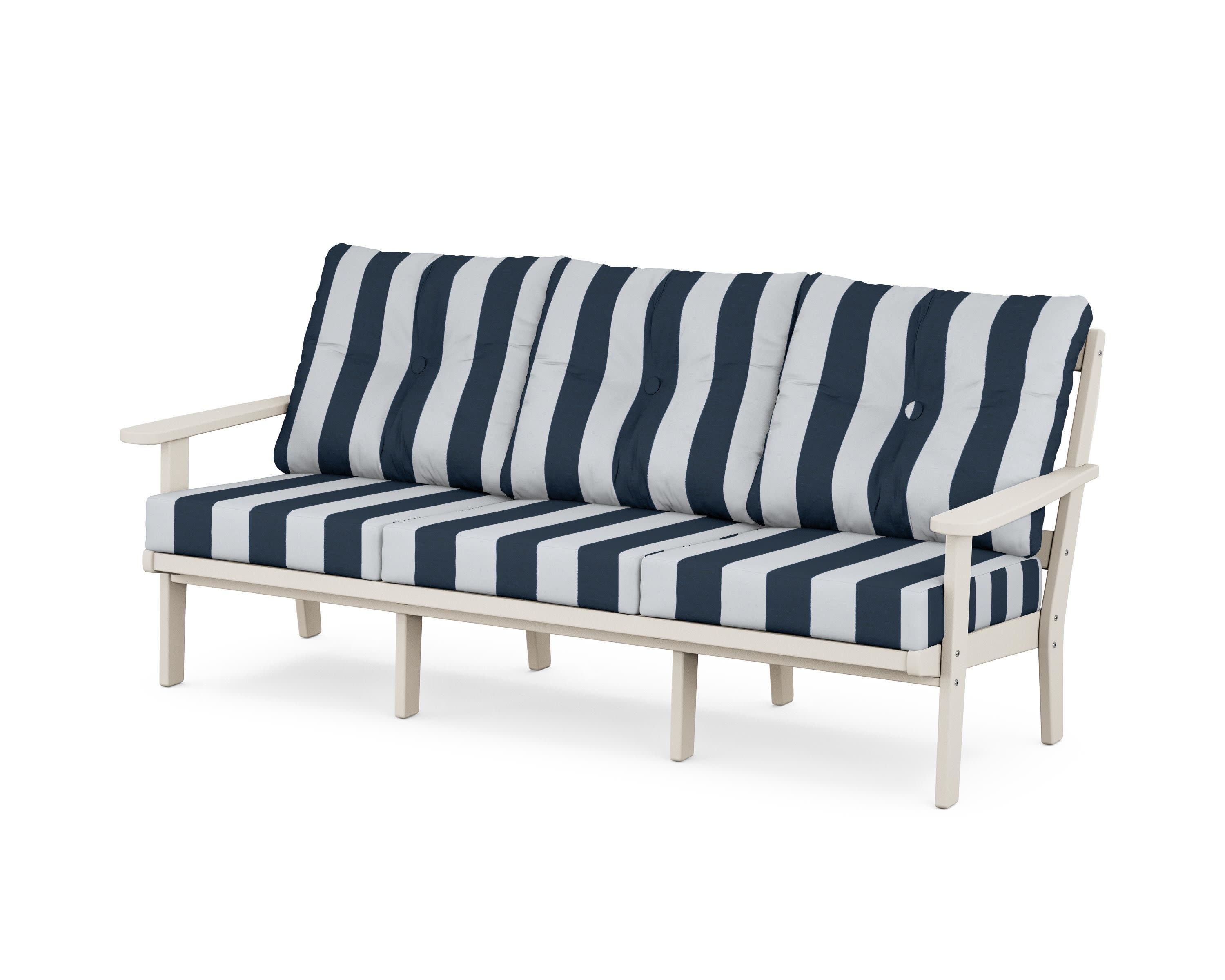 Cape Cod Deep Seating Sofa in Sand Castle / Cabana Stripe Marine Indigo