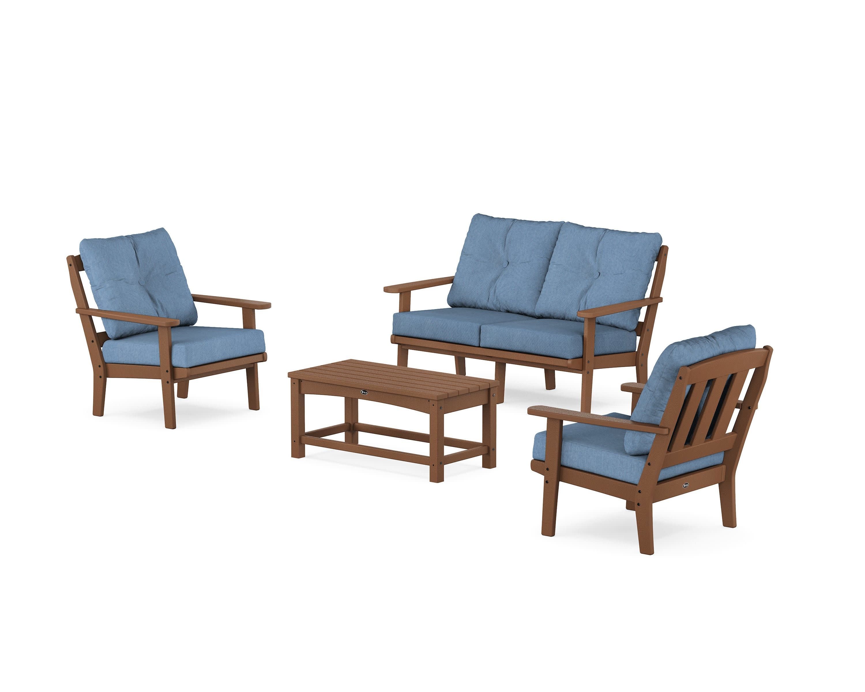 Cape Cod 4-Piece Deep Seating Set with Loveseat in Tree House / Sky Blue
