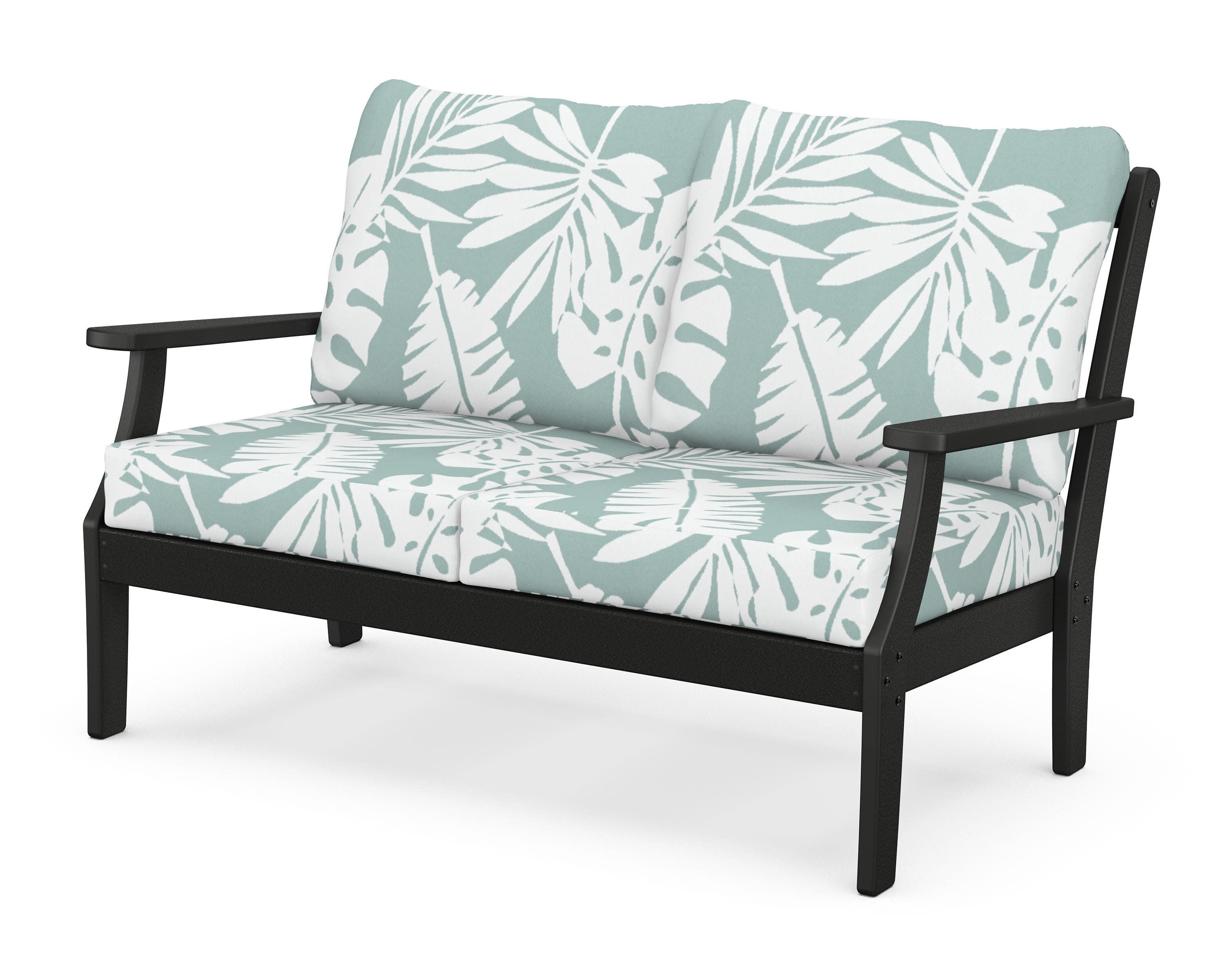 Yacht Club Deep Seating Loveseat in Charcoal Black / Leaf Glacier Spa