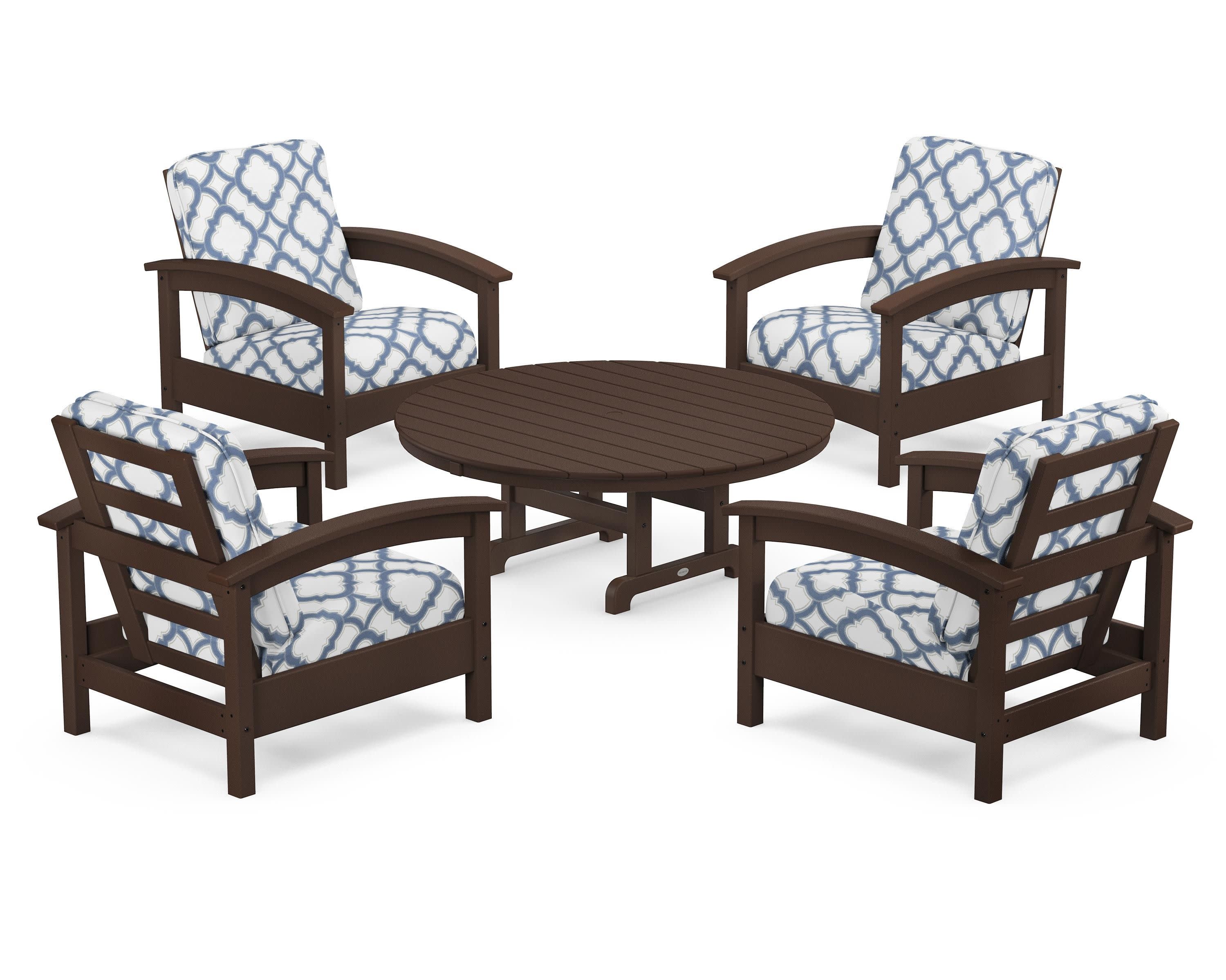 Rockport 5-Piece Deep Seating Set in Vintage Lantern / Trellis Sky Blue