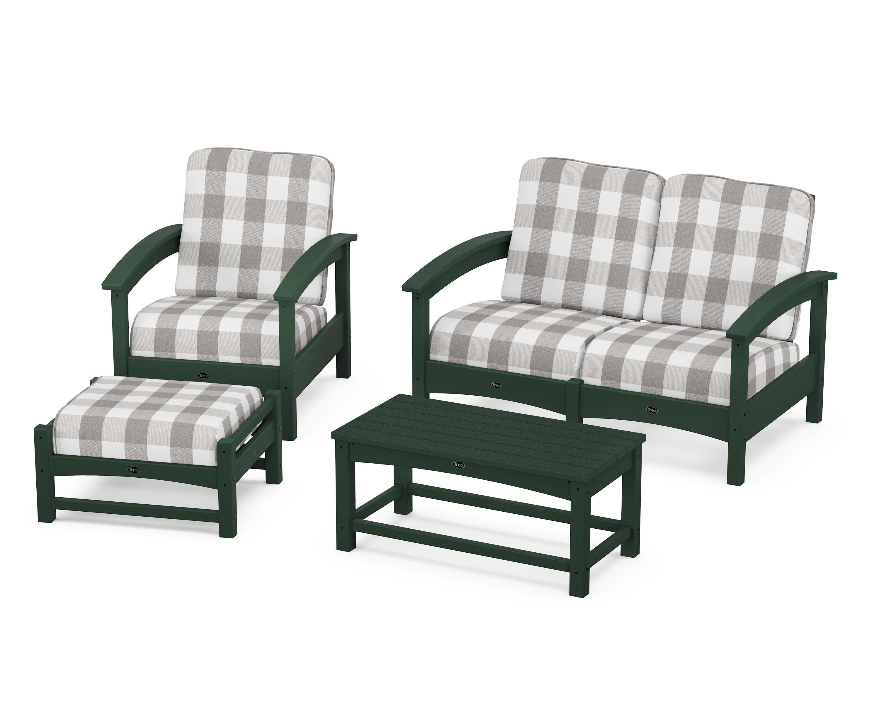 Rockport 4-Piece Deep Seating Conversation Group in Rainforest Canopy / Buffalo Plaid Grey Mist