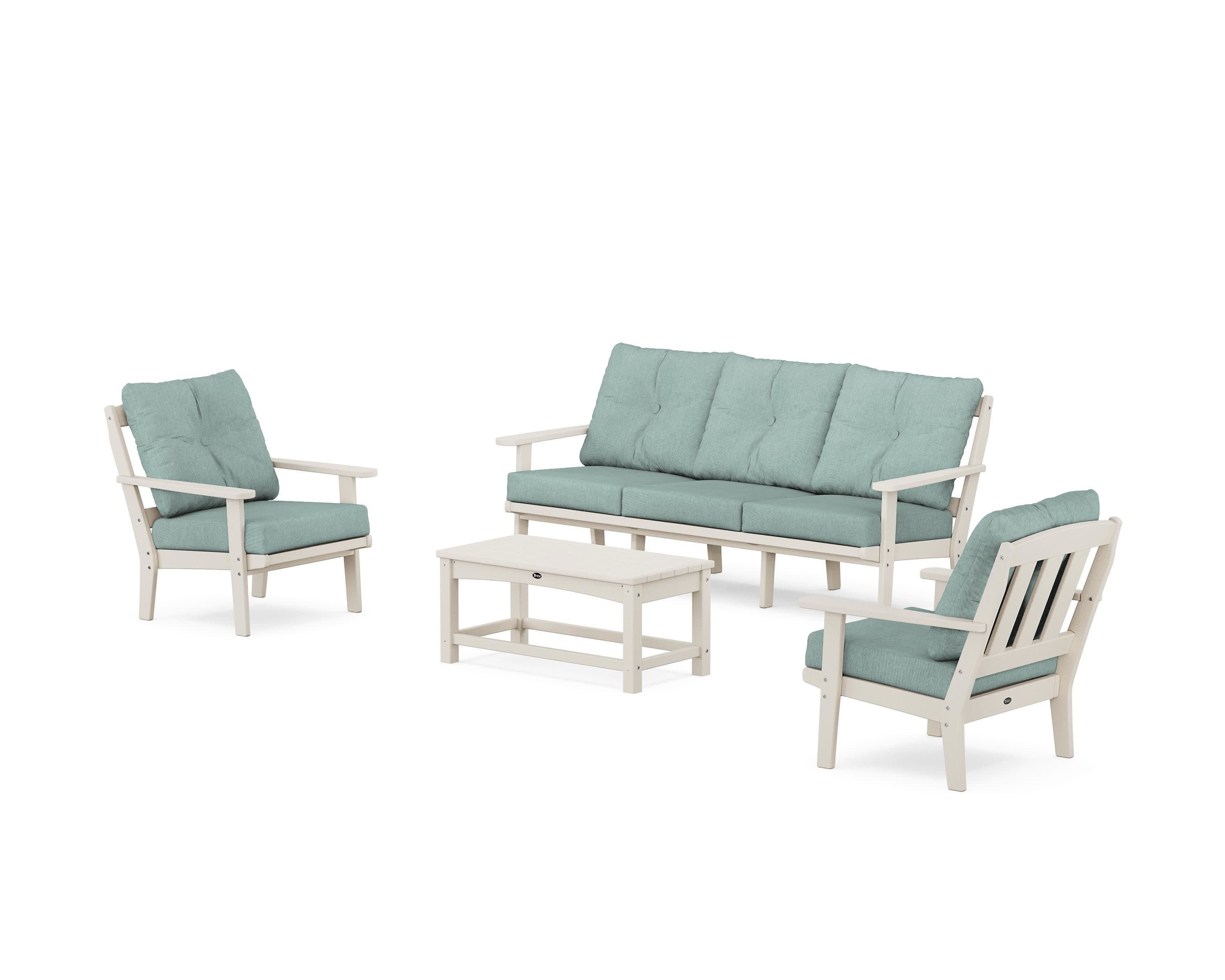 Cape Cod 4-Piece Deep Seating Set with Sofa in Sand Castle / Glacier Spa