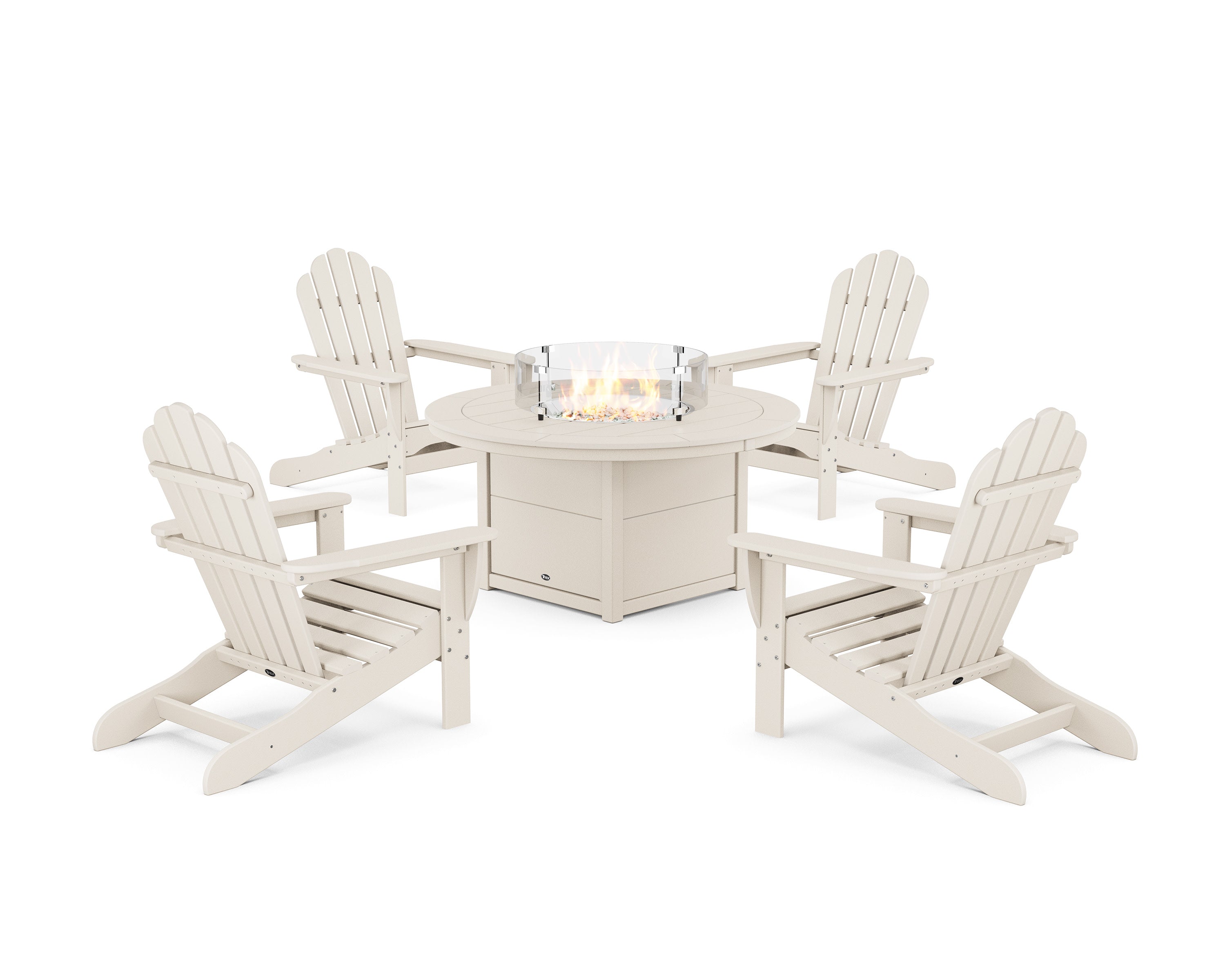 5-Piece Monterey Bay Adirondack Conversation Set with Fire Pit Table in Sand Castle
