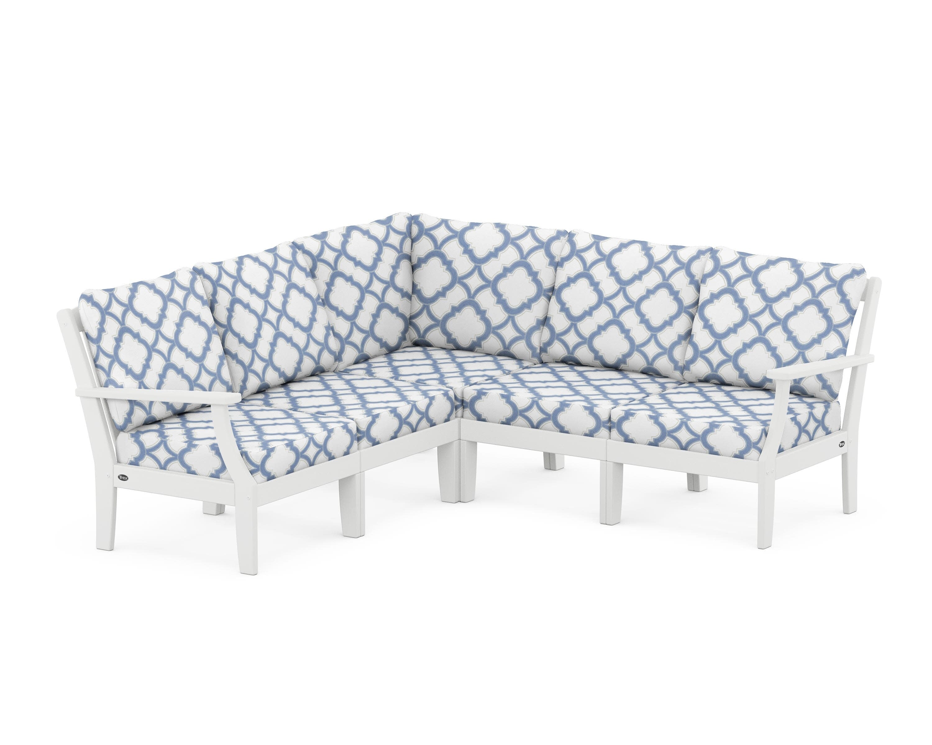 Yacht Club Modular 5-Piece Deep Seating Set in Classic White / Trellis Sky Blue