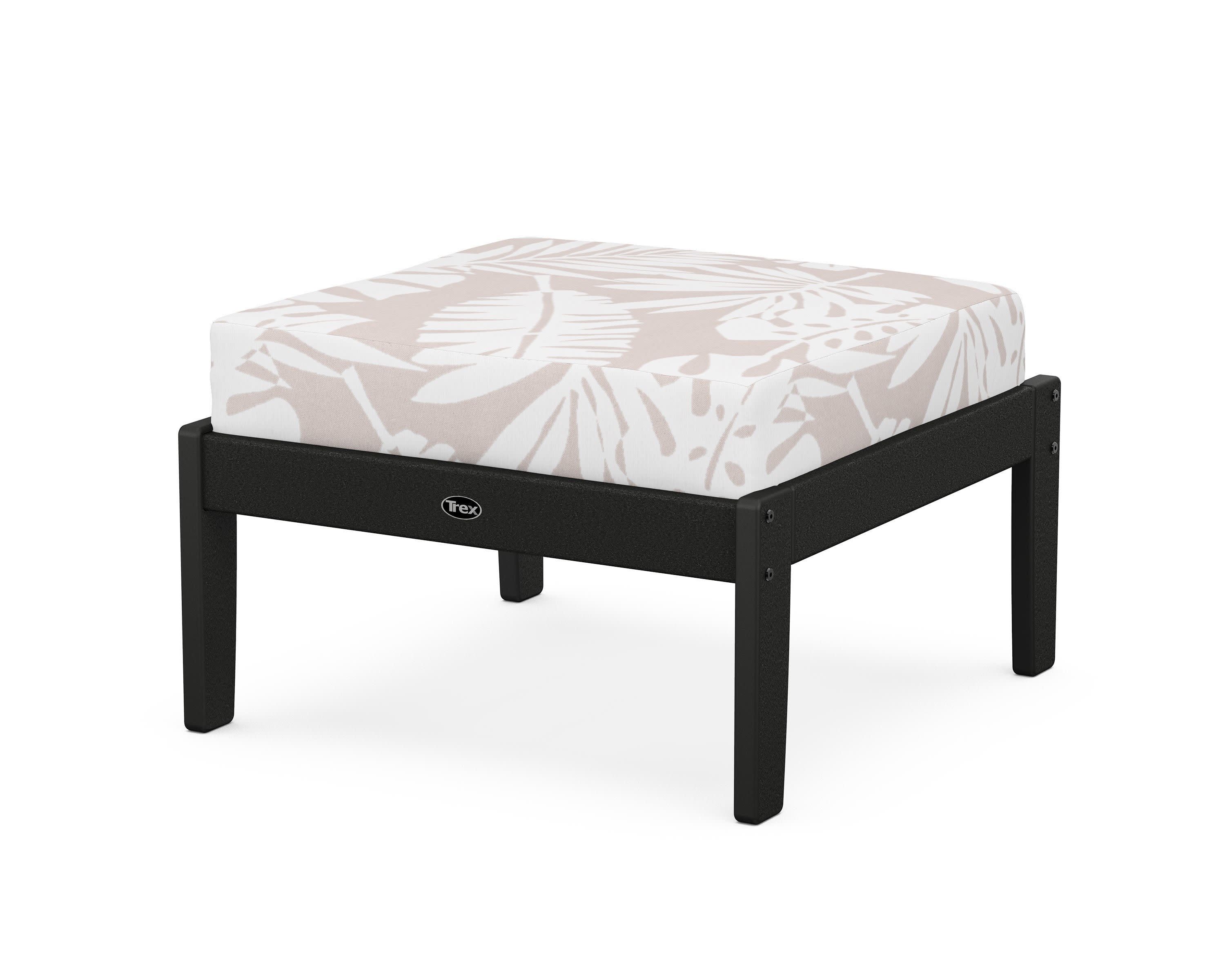 Yacht Club Deep Seating Ottoman in Charcoal Black / Leaf Dune Burlap