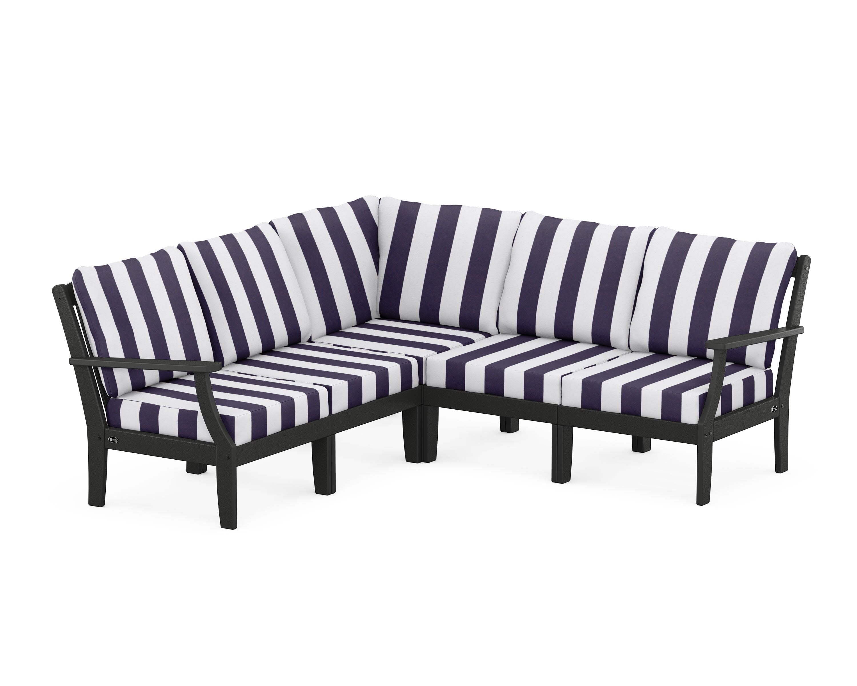 Yacht Club Modular 5-Piece Deep Seating Set in Charcoal Black / Cabana Stripe Navy
