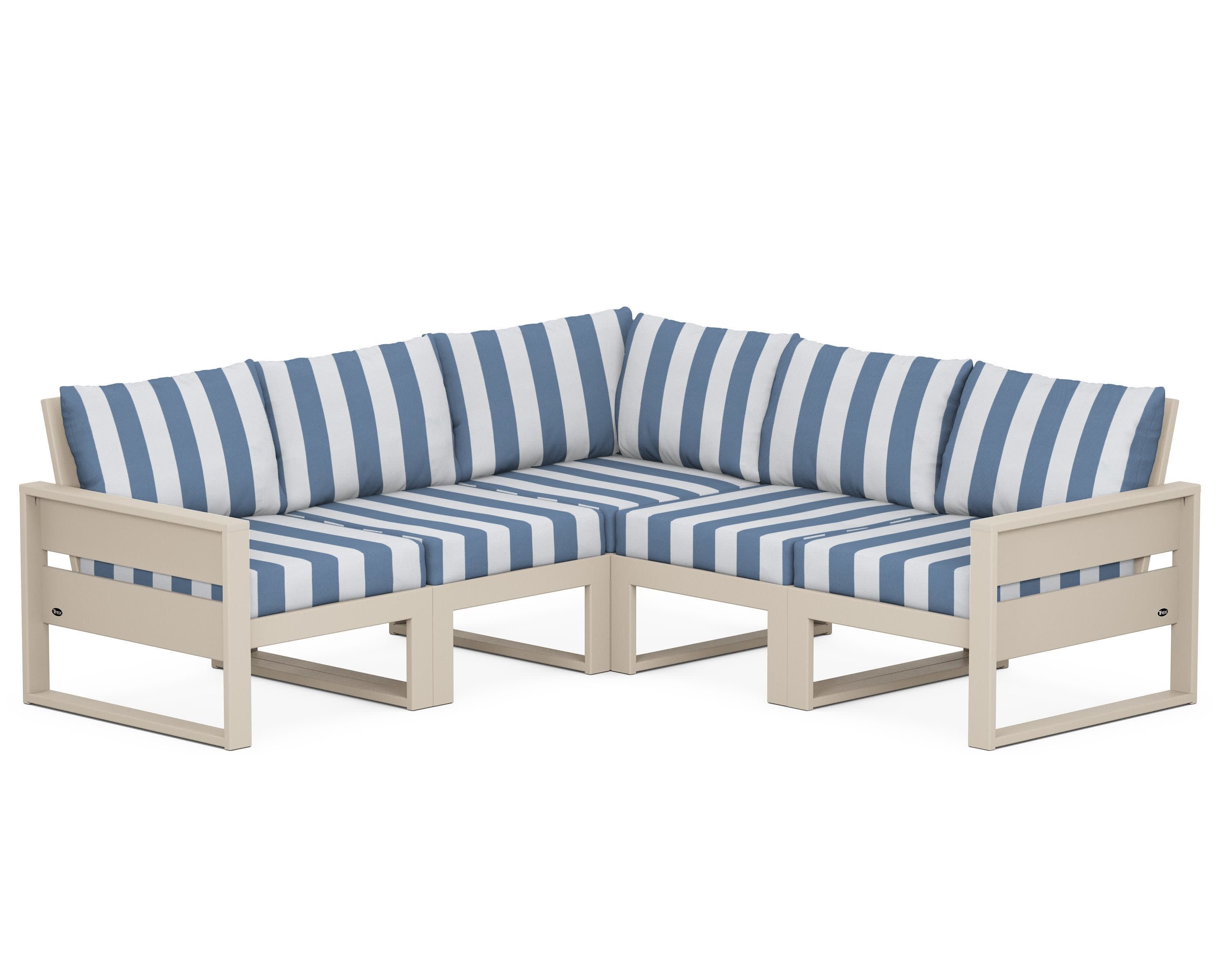 Eastport 5-Piece Sectional in Sand Castle / Cabana Stripe Sky Blue