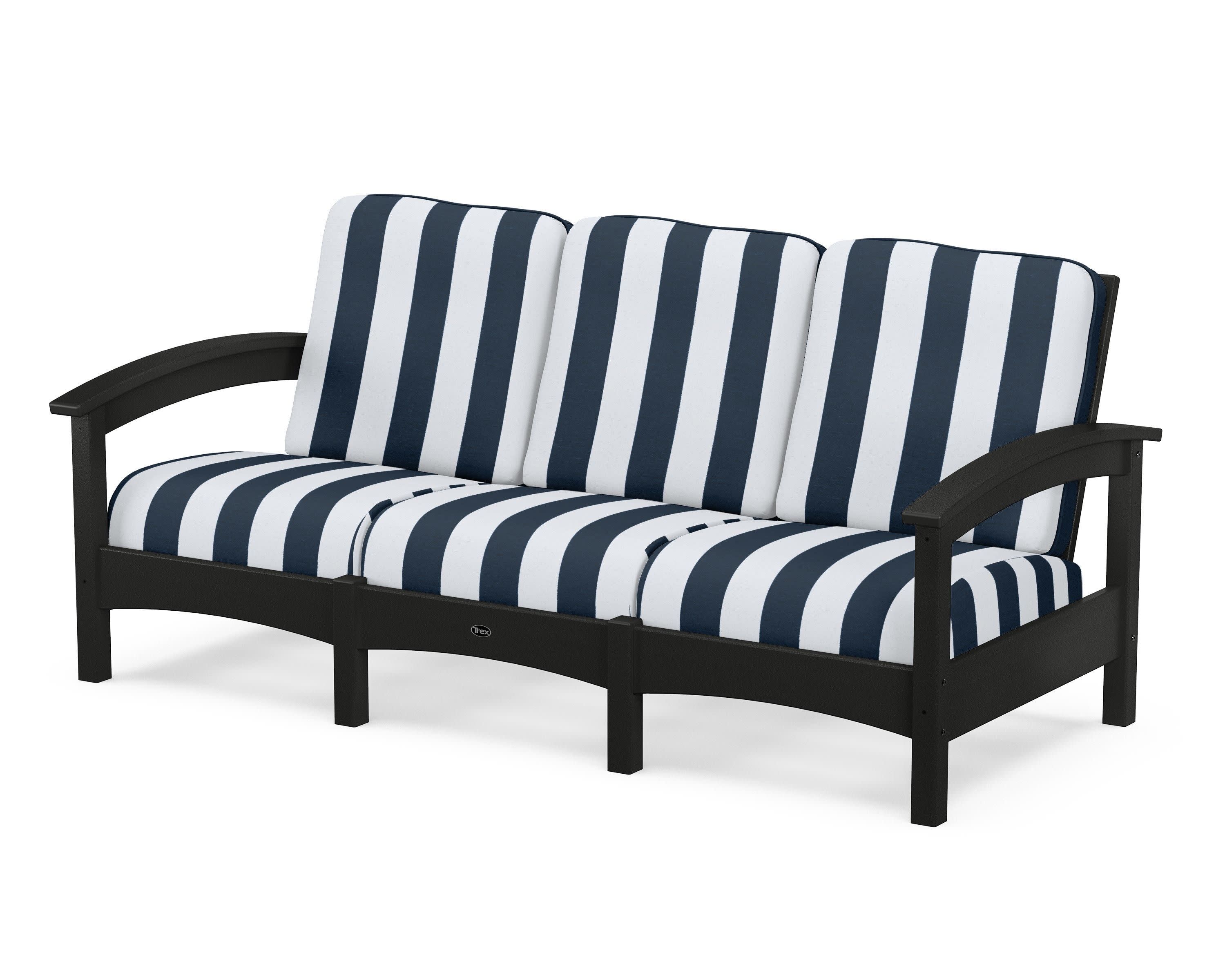 Rockport Club Sofa in Charcoal Black / Cabana Stripe Marine Indigo