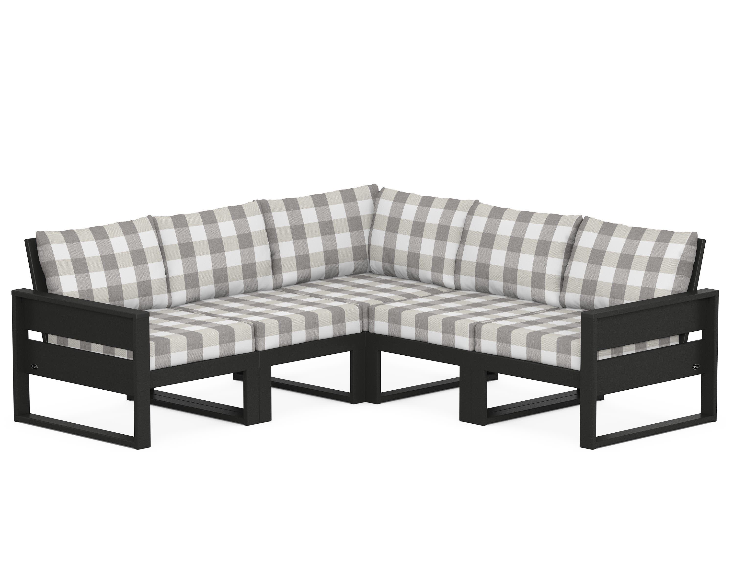 Eastport 5-Piece Sectional in Charcoal Black / Buffalo Plaid Grey Mist