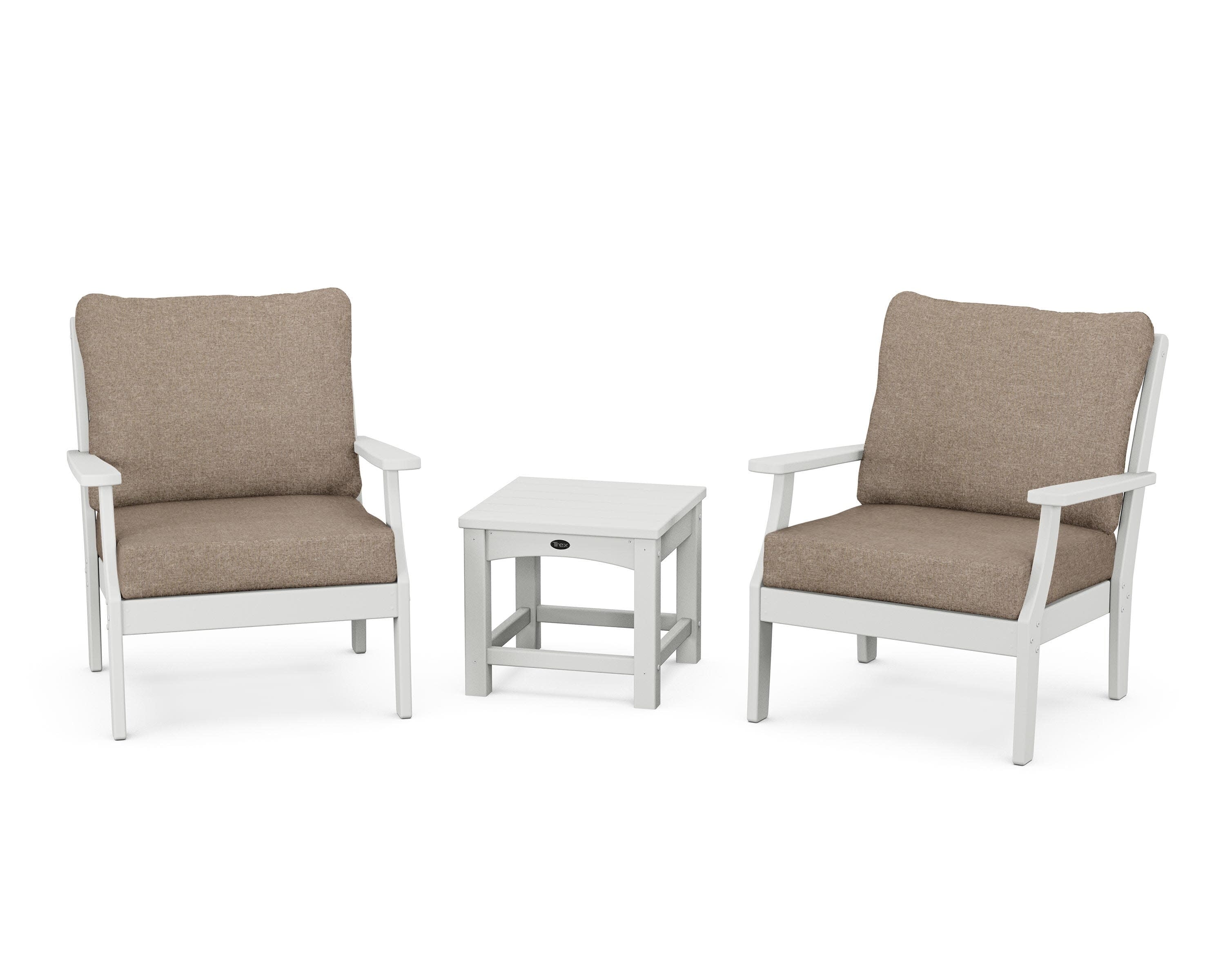 Yacht Club 3-Piece Deep Seating Set in Classic White / Spiced Burlap