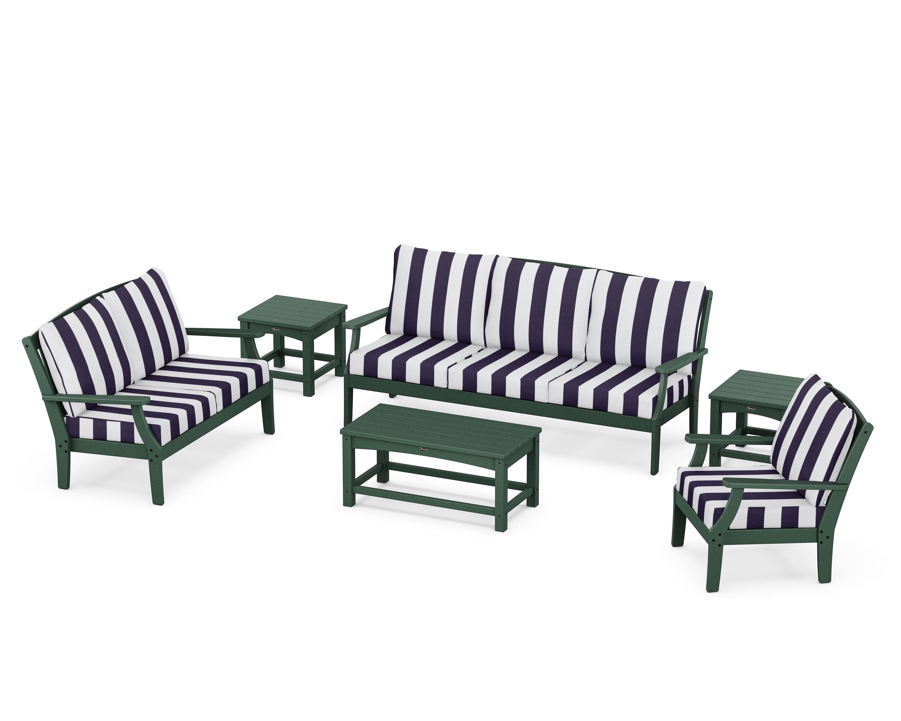 Yacht Club 6-Piece Deep Seating Set in Rainforest Canopy / Cabana Stripe Navy