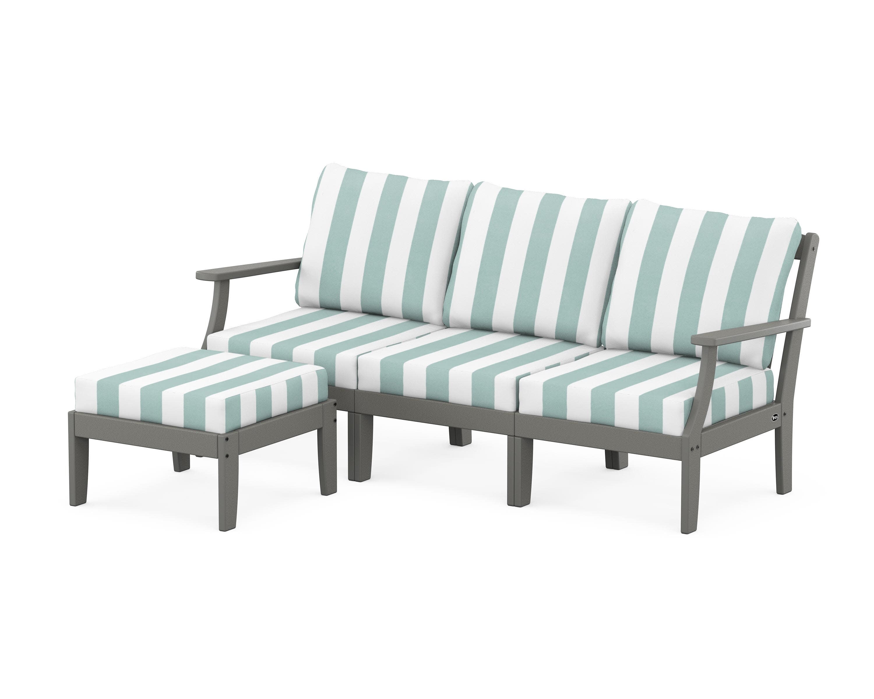 Yacht Club Modular 4-Piece Deep Seating Set with Ottoman in Stepping Stone / Cabana Stripe Glacier Spa