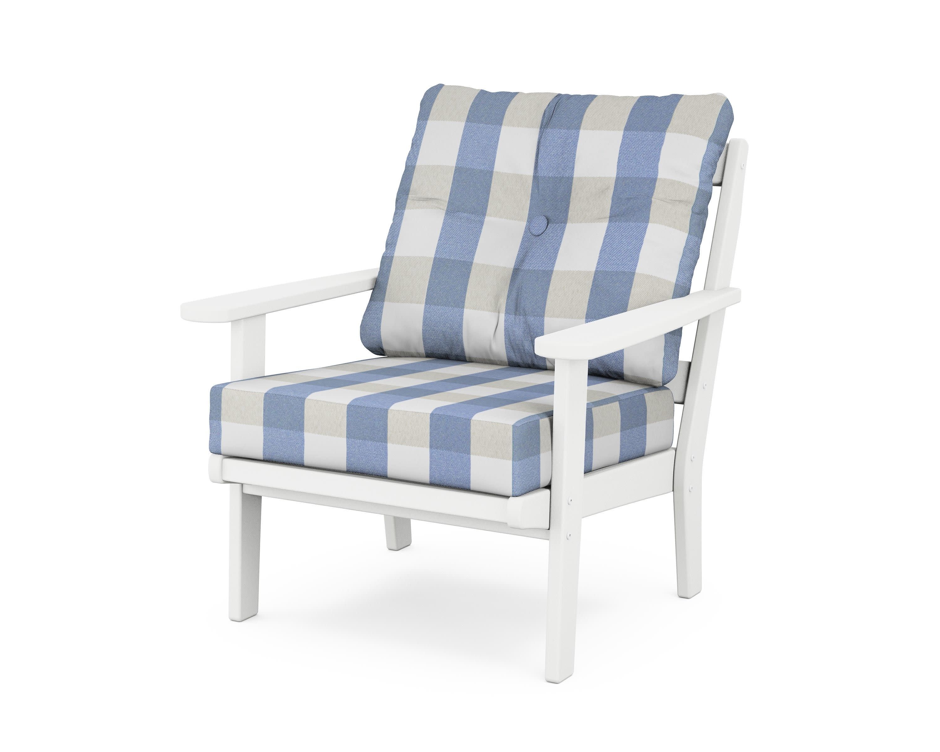 Cape Cod Deep Seating Chair in Classic White / Buffalo Plaid Sky Blue