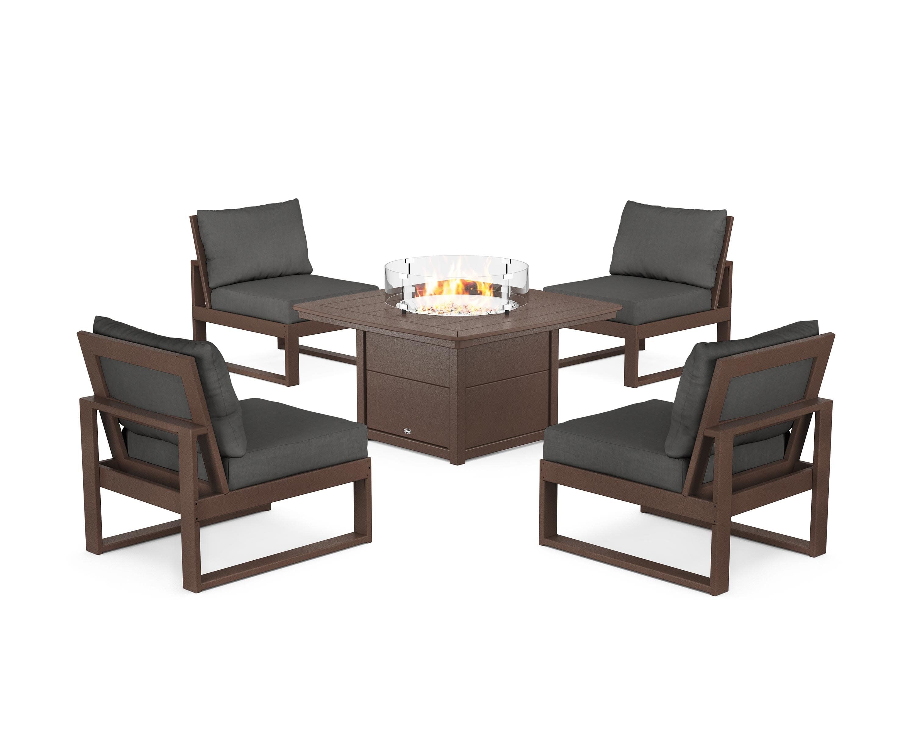 Eastport Modular 5-Piece Deep Seating Set with Yacht Club Fire Pit Table in Vintage Lantern / Spectrum Carbon