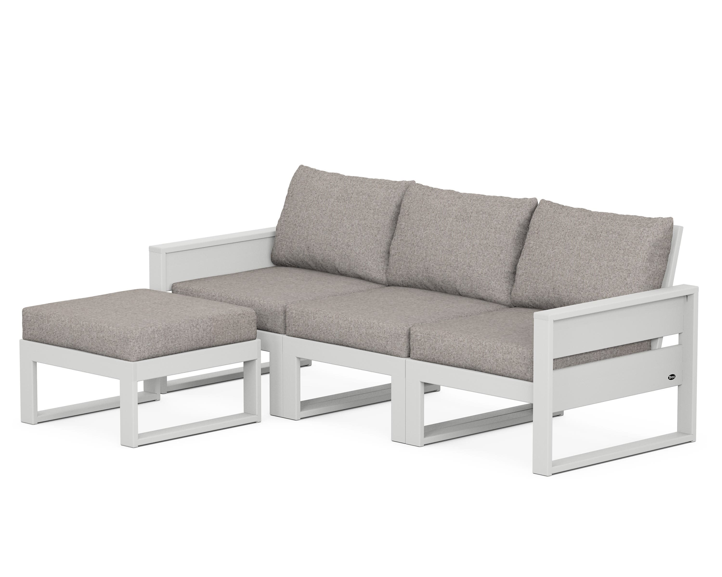 Eastport 4- Piece Sectional with Ottoman in Classic White / Weathered Tweed