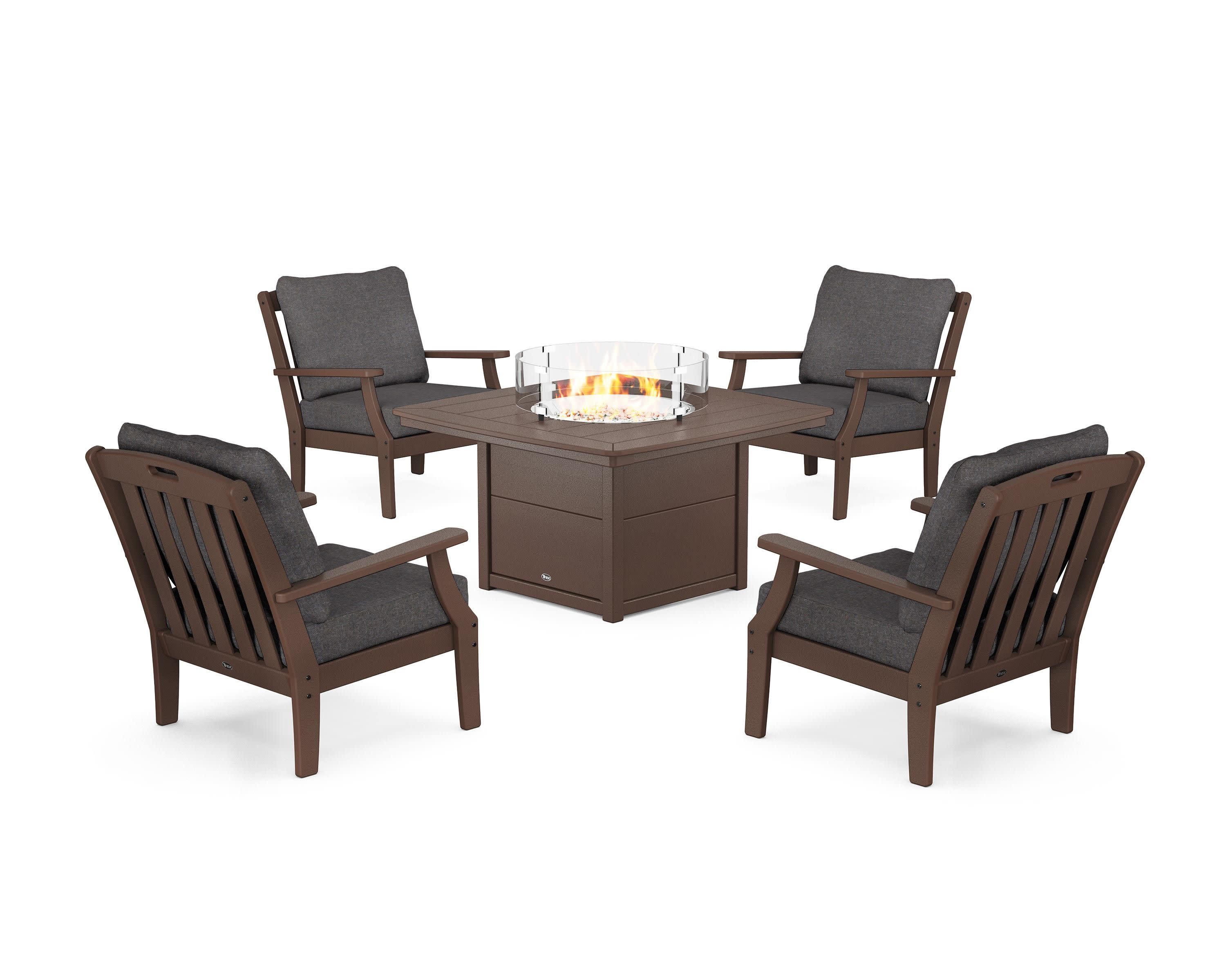 Yacht Club 5-Piece Deep Seating Set with Fire Pit Table in Vintage Lantern / Ash Charcoal