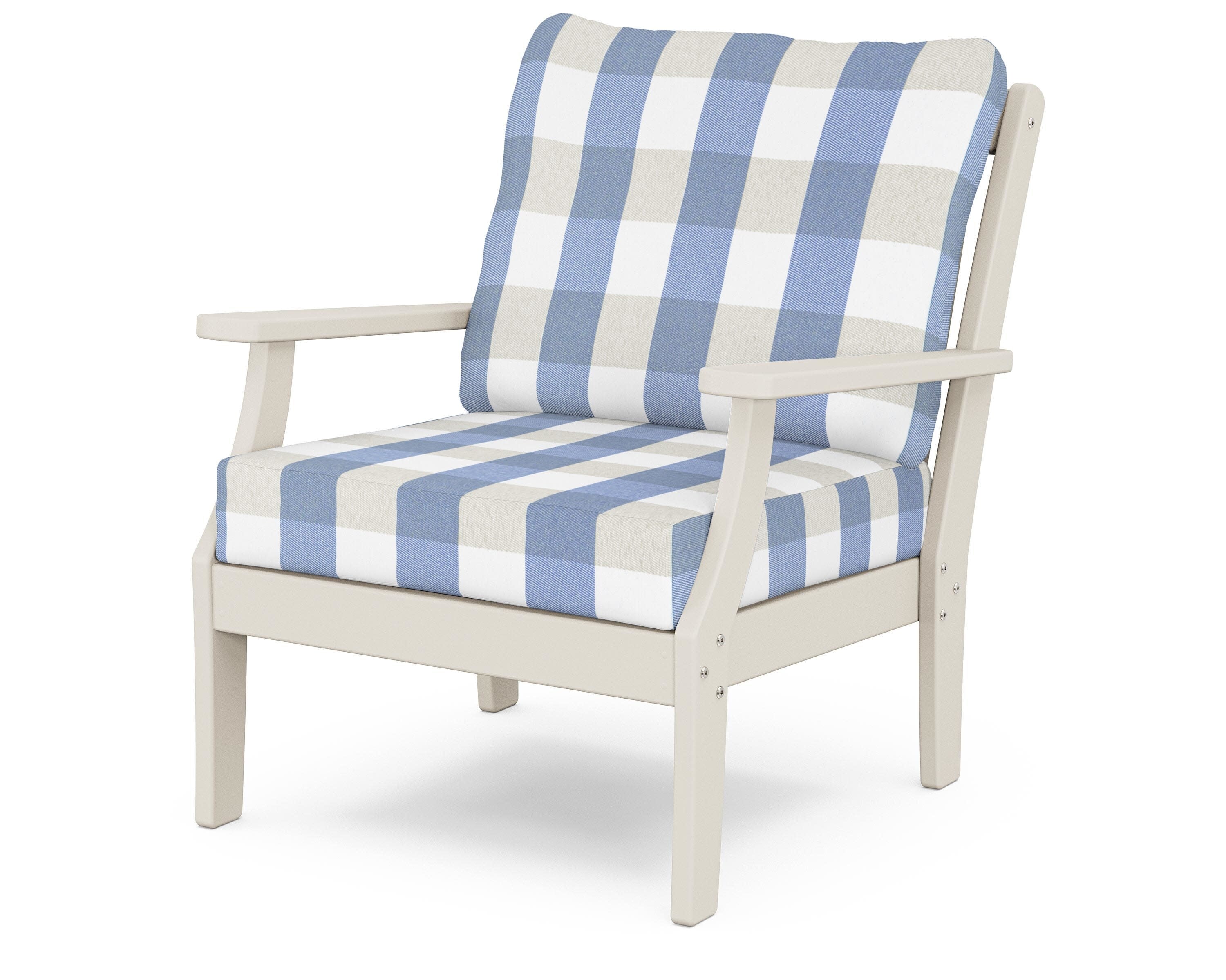Yacht Club Deep Seating Chair in Sand Castle / Buffalo Plaid Sky Blue