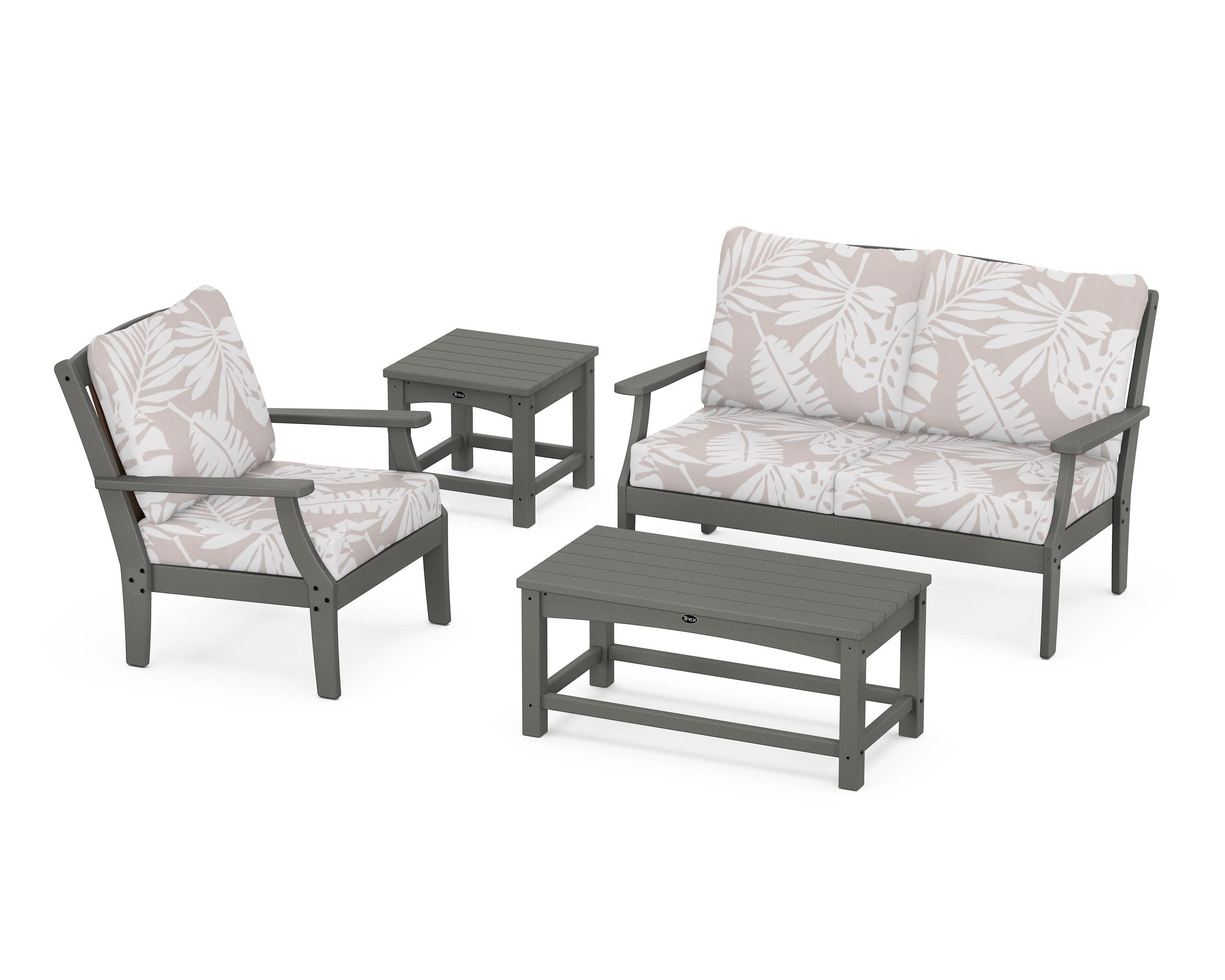 Yacht Club 4-Piece Deep Seating Set in Stepping Stone / Leaf Dune Burlap