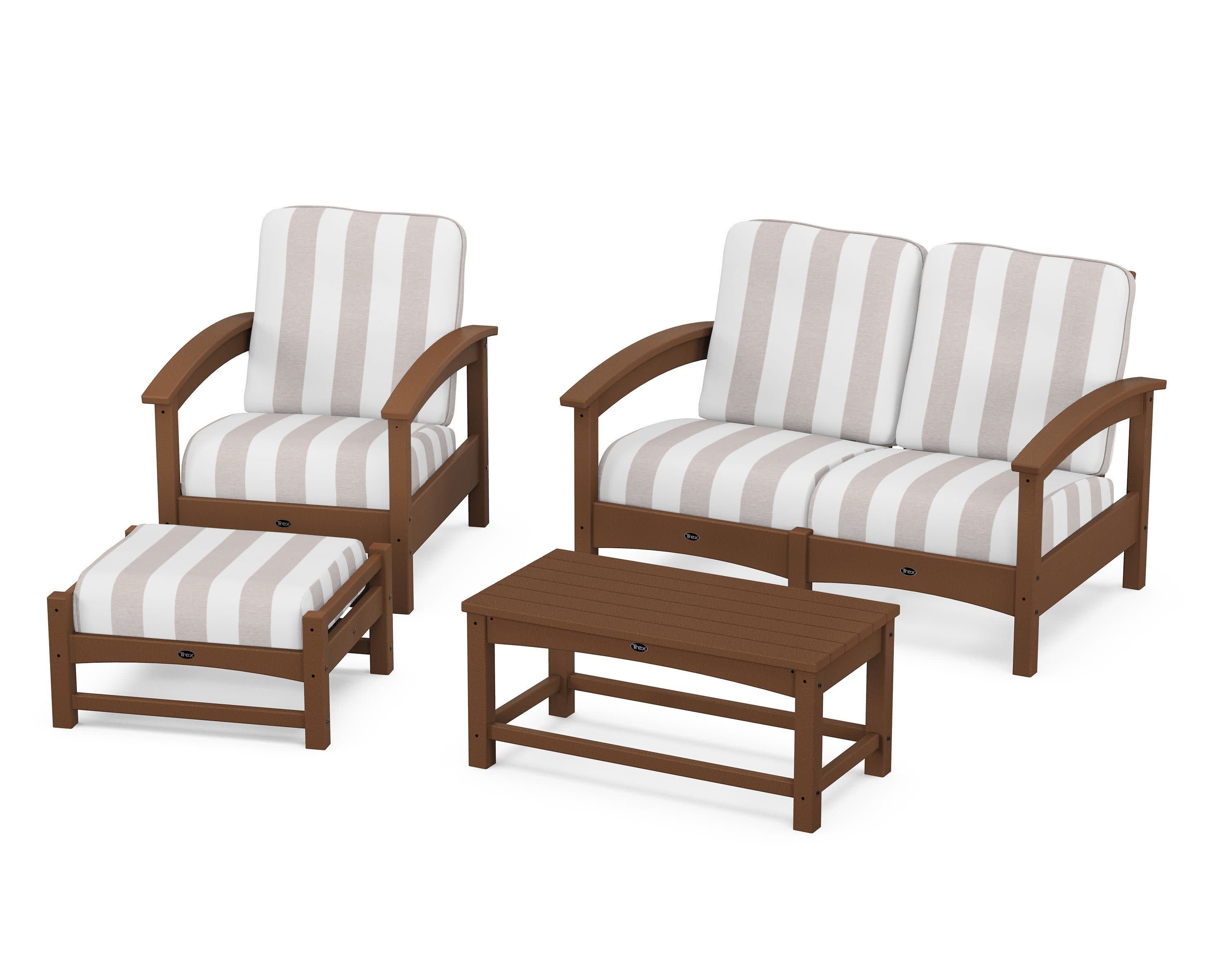 Rockport 4-Piece Deep Seating Conversation Group in Tree House / Cabana Stripe Dune Burlap