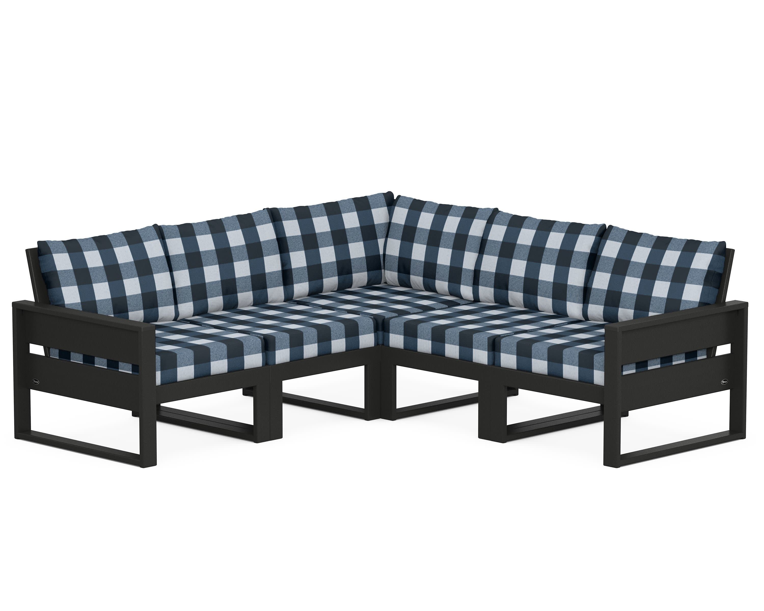Eastport 5-Piece Sectional in Charcoal Black / Buffalo Plaid Marine Indigo
