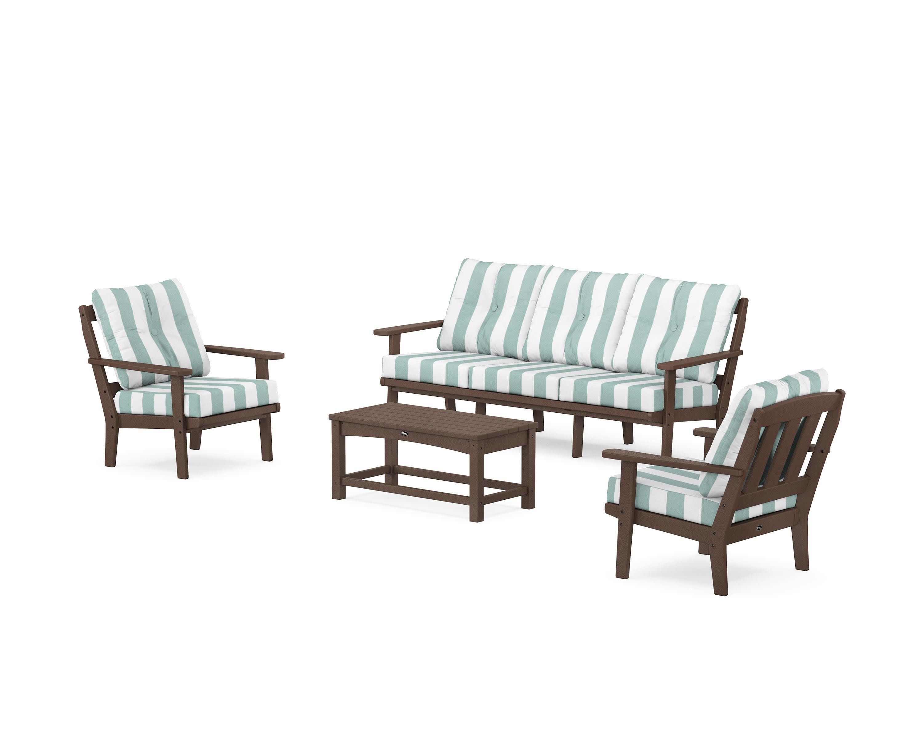 Cape Cod 4-Piece Deep Seating Set with Sofa in Vintage Lantern / Cabana Stripe Glacier Spa