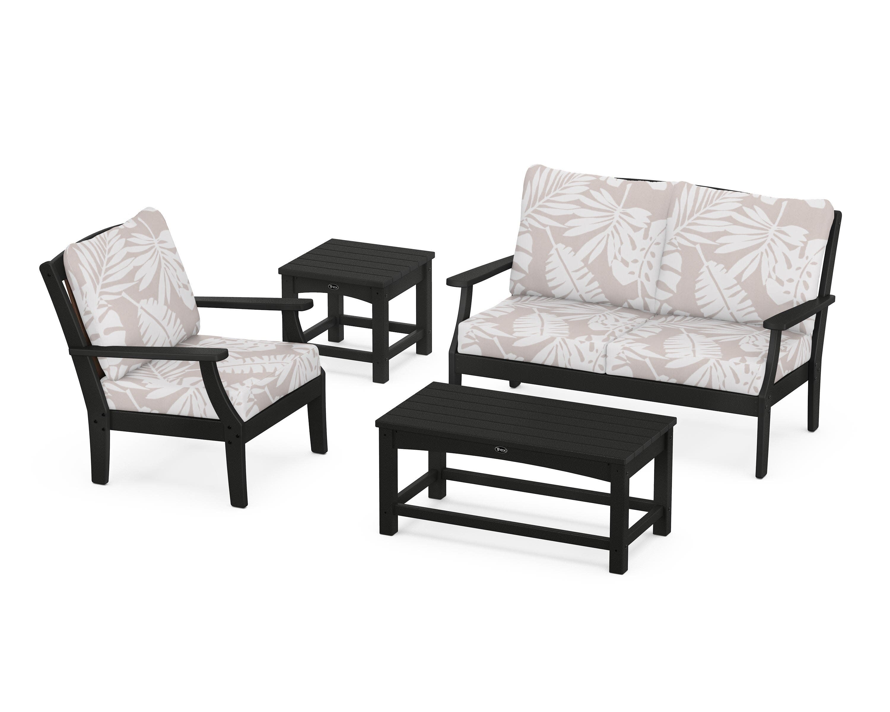 Yacht Club 4-Piece Deep Seating Set in Charcoal Black / Leaf Dune Burlap