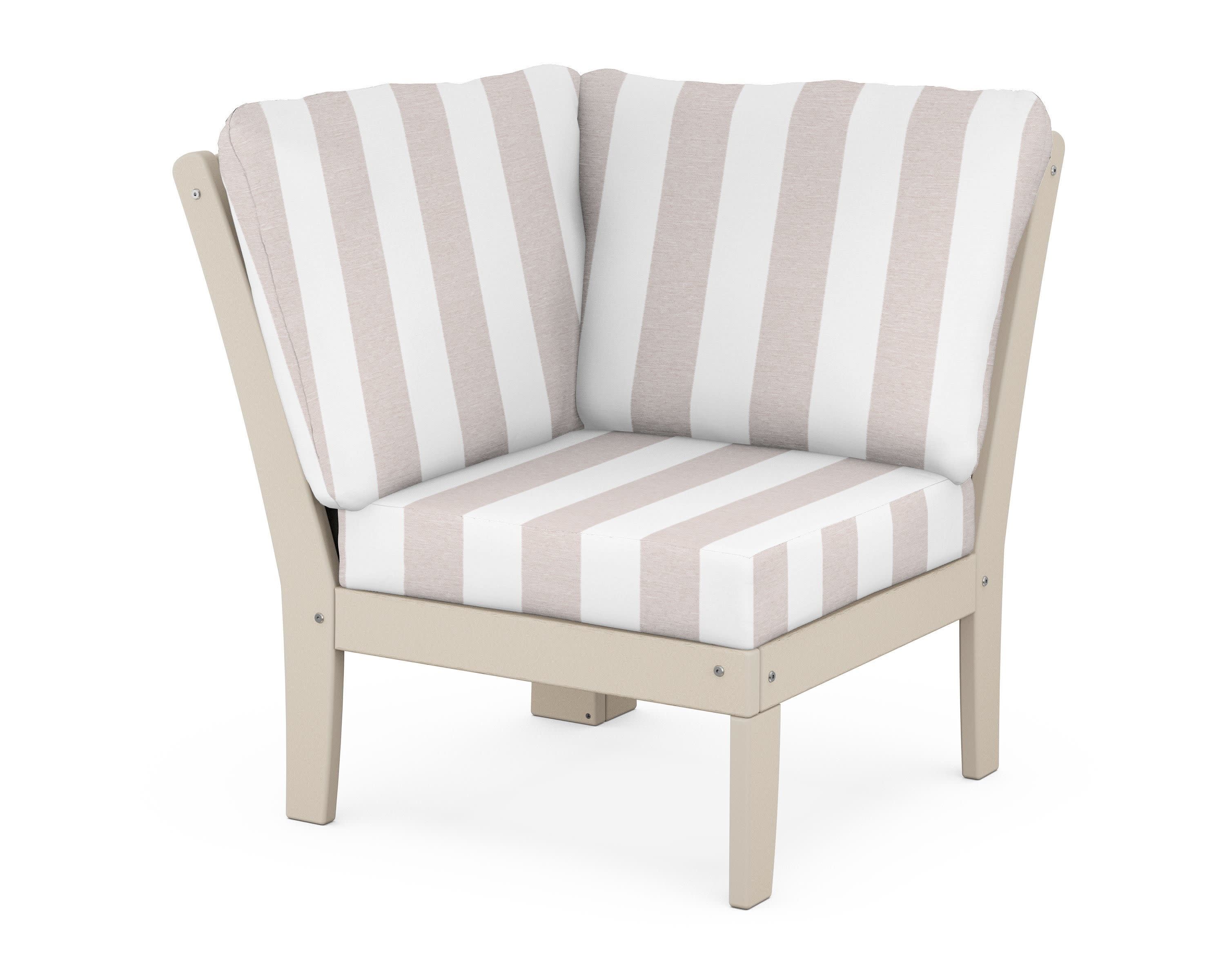 Yacht Club Modular Corner Chair in Sand Castle / Cabana Stripe Dune Burlap